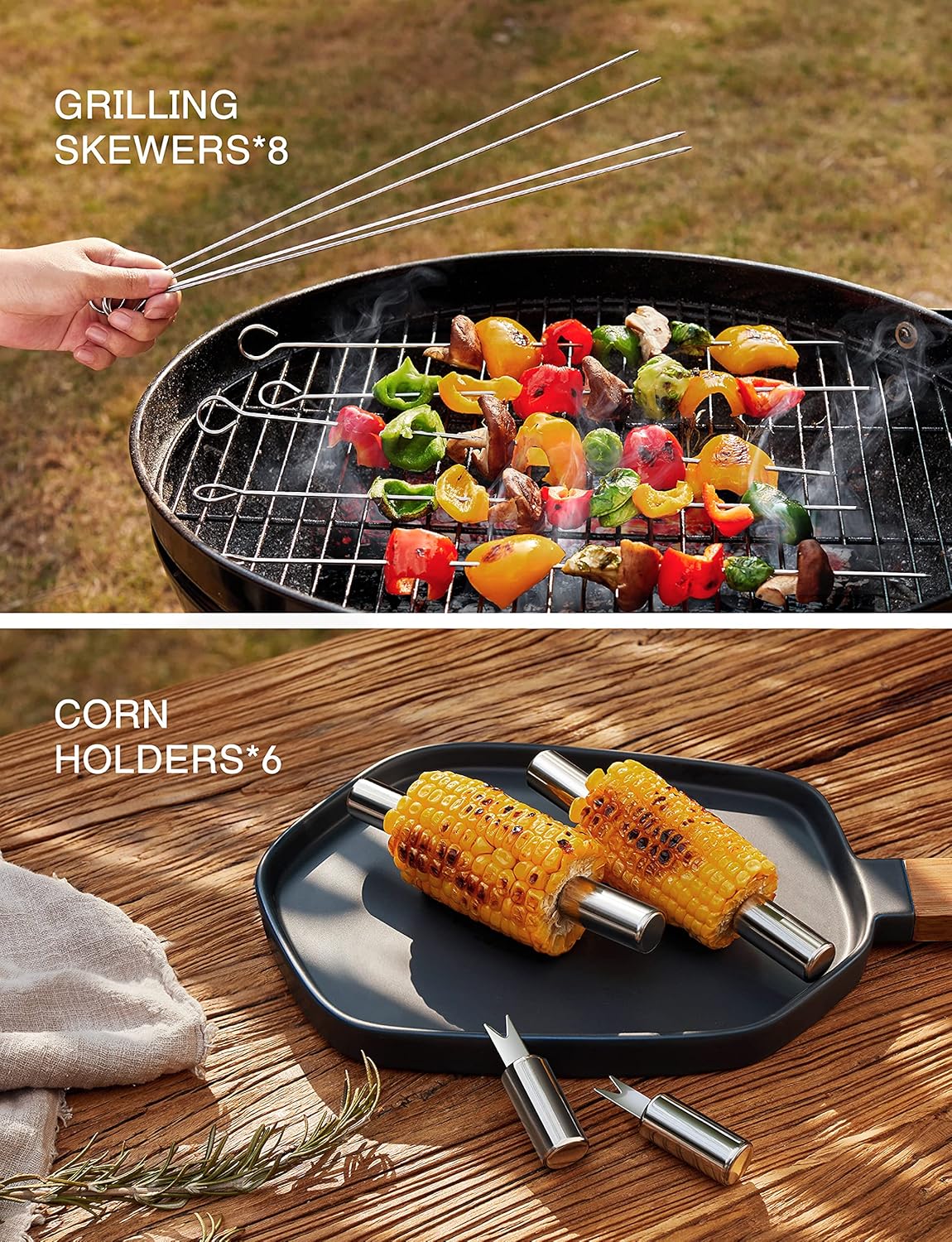 Veken 21 PCS BBQ Grill Set with 4-in-1 Spatula, Stainless-Steel Skewers, Steel Wire Cleaning Brush, Grilling Tongs, and Corn Holder, BBQ Accessories and Utensils Bundle : Patio, Lawn & Garden