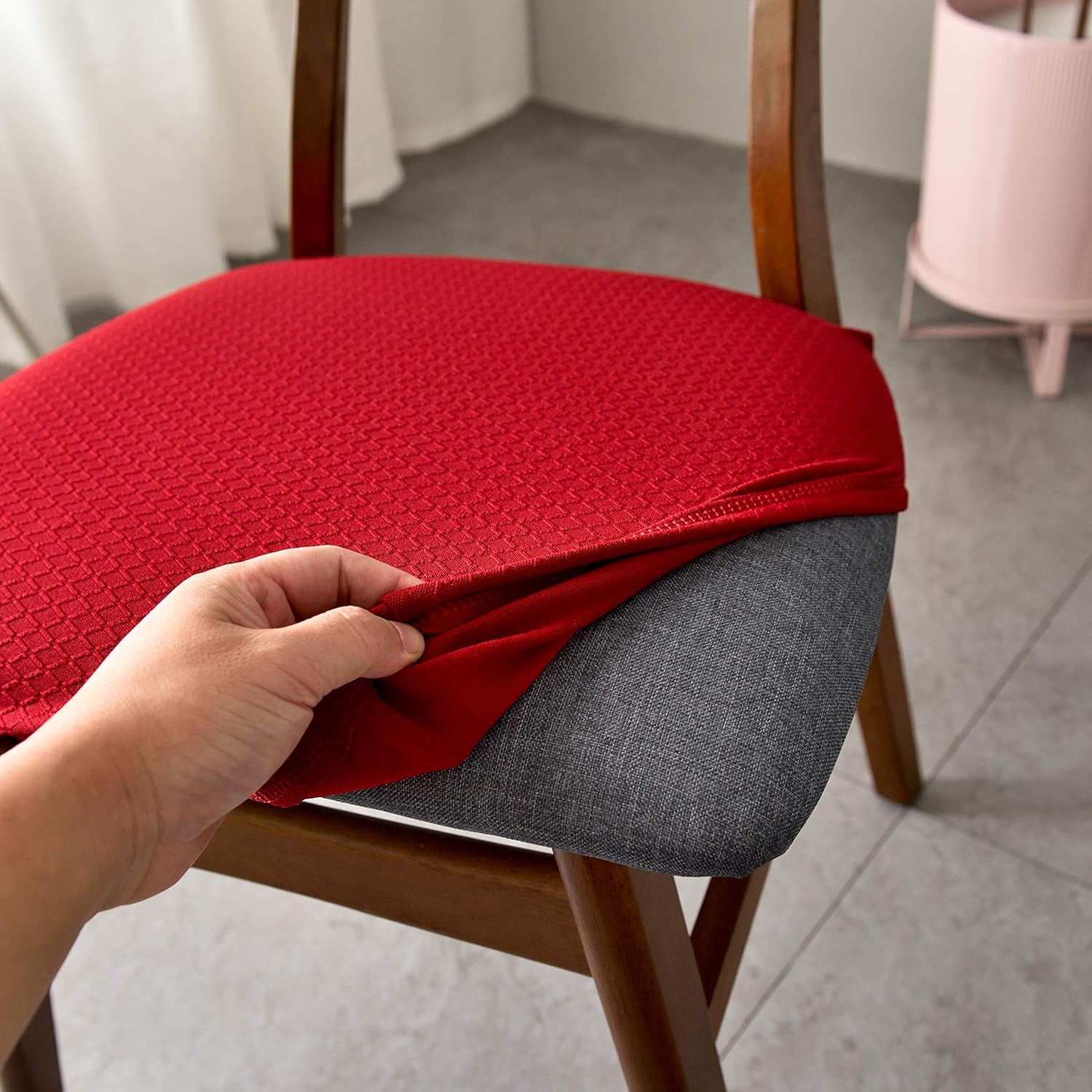 Stretch Spandex Jacquard Dining Room Chair Seat Covers, Removable Washable Dinning Chair Seat Cushion Slipcovers - Set of 4, Wine red