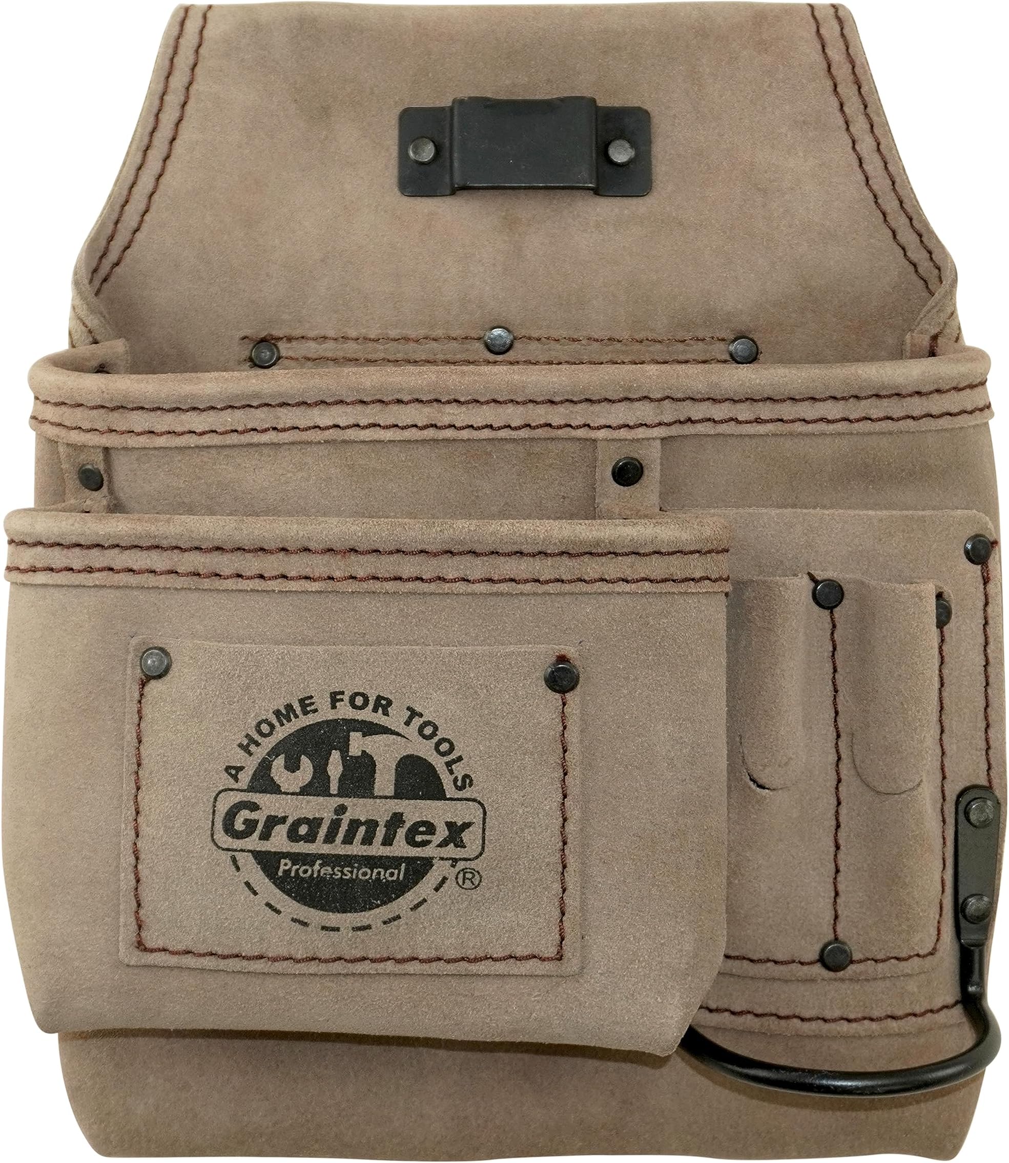 Graintex 5 Pocket Nail & Tool Pouch Suede Leather for Constructors, Electricians, Plumbers, Handymen