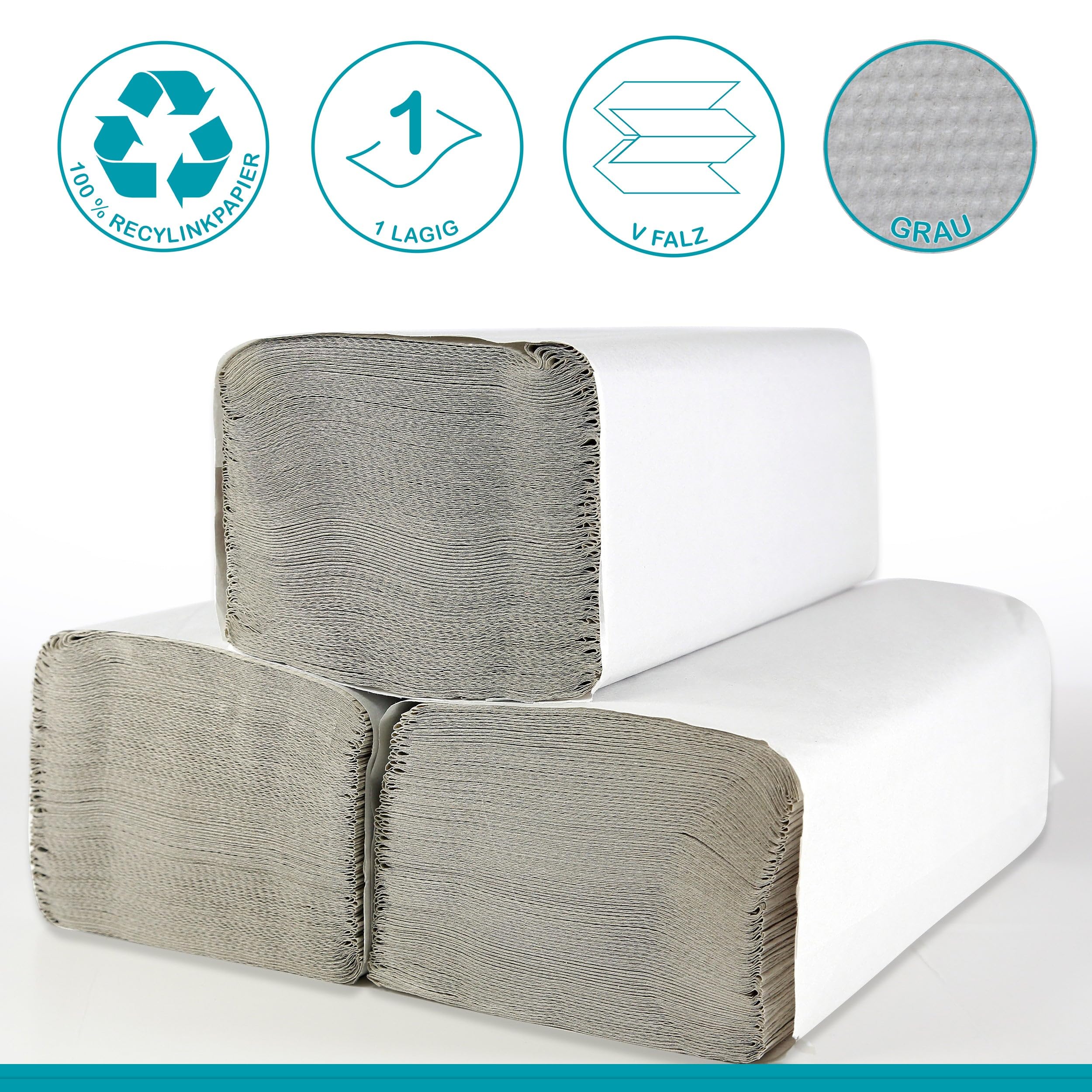 Inoverse 5000 Blatt Papierhandtücher - 25x23 cm ZZ-Falz - Grau, Falthandtücher, Paper Towels, Papiertücher für Spender, Einmalhandtücher, Handtuchpapier, (20 pc x 250 blatt)