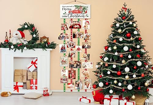 Miniatura 4 de Portatarjetas de Navidad, collage, exhibición de tarjetas de Navidad, tablero de fotos para colgar en la pared, con 30 clips de fotos, soporte para