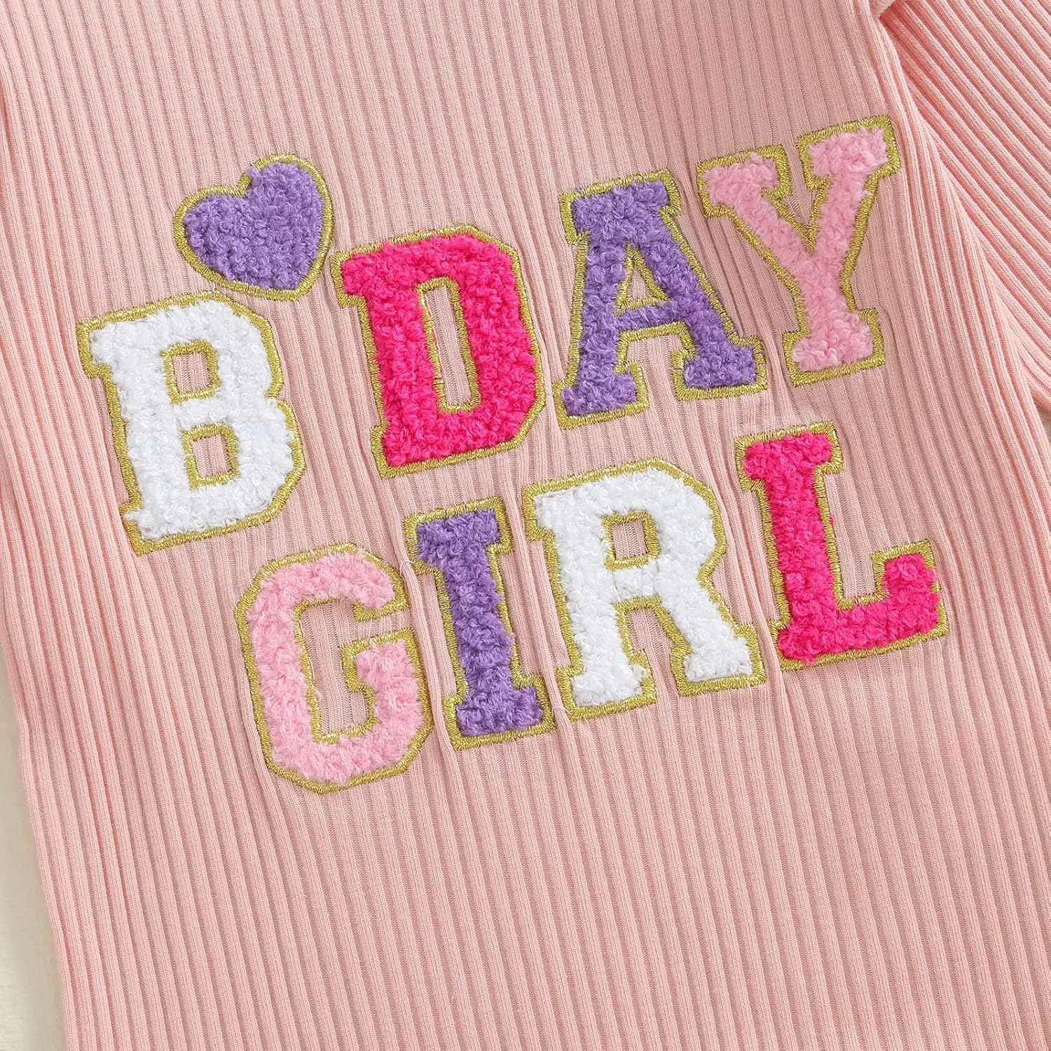 Baby Birthday Girl Outfit Birthday Girl Print Ribbed Ruffle Sleeve Shirt Solid Flare Pant Leggings Fall 2pcs Clothes - Image 5