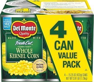Del Monte Fresh Cut Golden Sweet Whole Kernel Corn 4-Pack, 15.25oz Cans - Non-GMO Canned Sweet Corn