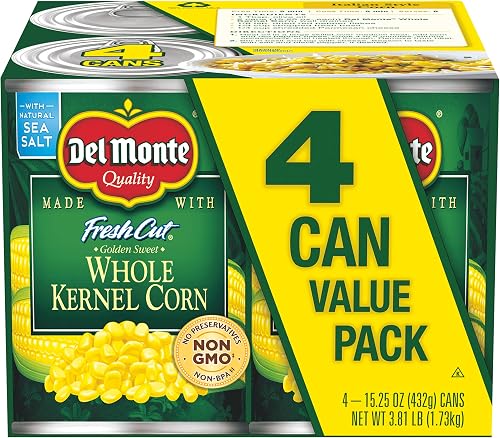 DEL MONTE FRESH CUT Golden Sweet Whole Kernel Corn Canned Vegetables, 4-Pack, 15