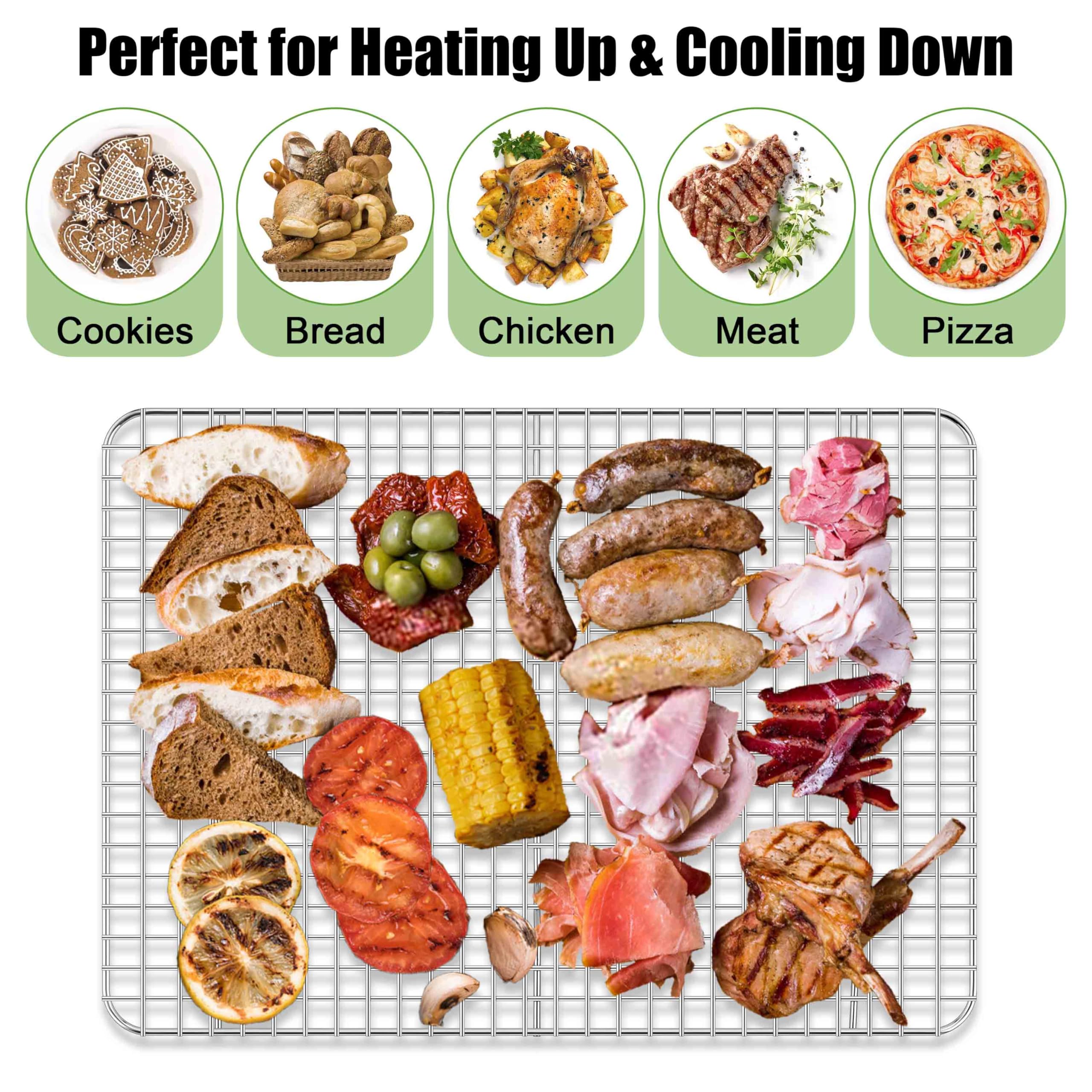 Homikit Confezione da 2 griglie di raffreddamento per la cottura, in acciaio inox, 41,9 x 29,2 cm, grandi griglie per arrostire, grigliare, asciugare, pancetta, pane, biscotti, adatto per mezza teglia