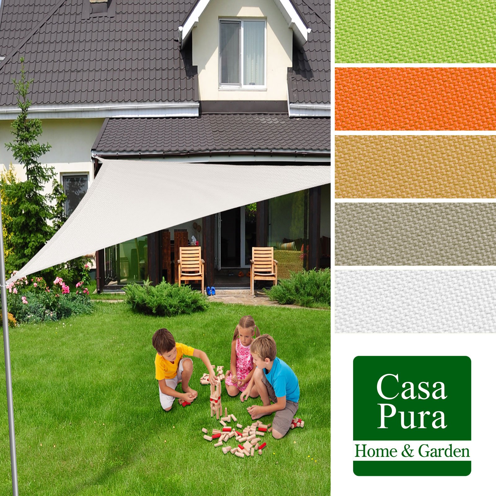 casa pura Sonnensegel 5 x 5 x 5 m, Weiß - inkl. Befestigungsmaterial - Dreieck gleichseitig - Reißfestes Polyester-Gewebe - Wasserabweisend imprägniert