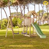 Wickey Wooden climbing frame MultiFlyer with wooden roof, swing set & slide, Outdoor kids playhouse with sandpit, climbing ladder & play-accessories for the garden - green pastel - 4