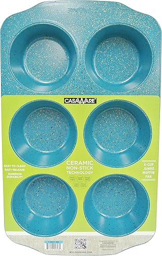 casaWare Molde para magdalenas Jumbo de 6 tazas con revestimiento de cerámica antiadherente (granito azul)