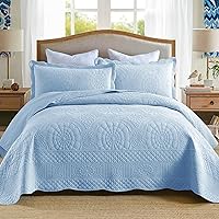 Vista 29 de MarCielo Juego de edredón de 3 piezas 100% algodón, tamaño extragrande, colcha ligera bordada, estilo granja T0