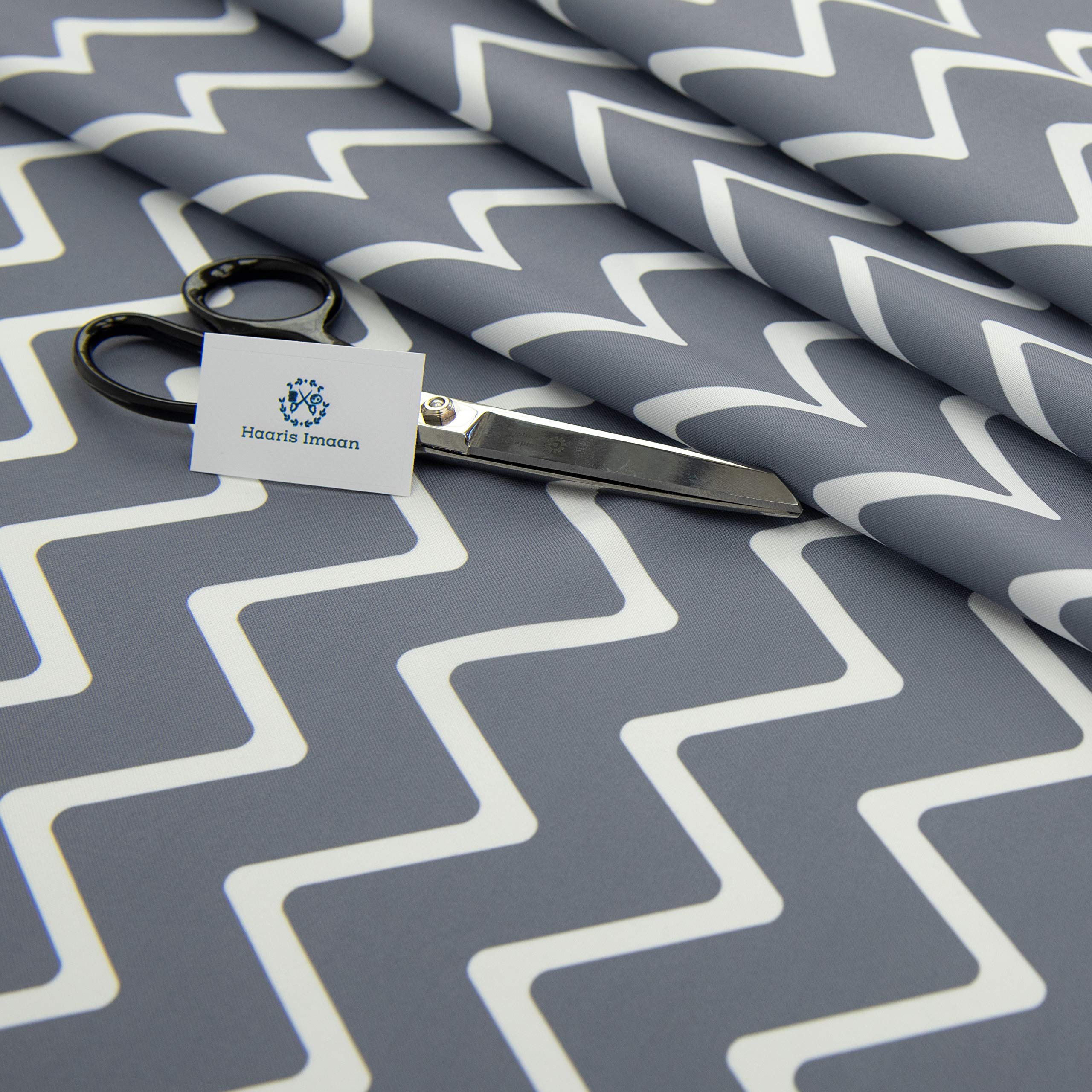 Haaris Imaan Arabesque Collection Printed Water Resistant Upholstery Fabric 1 Metre, Chevron Charcoal