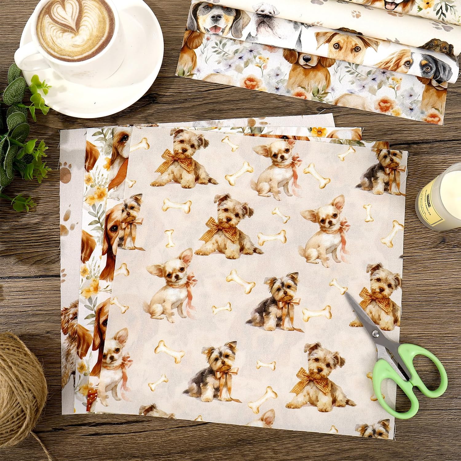 JarThenaAMCS 40Pcs Cute Dog Fabric Squares Dog Paw Cotton Fabric Bundles Precut Watercolor Puppy Quilting Fabrics for DIY Crafts Supplies Home Decor, 10 x 10 Inch image 4