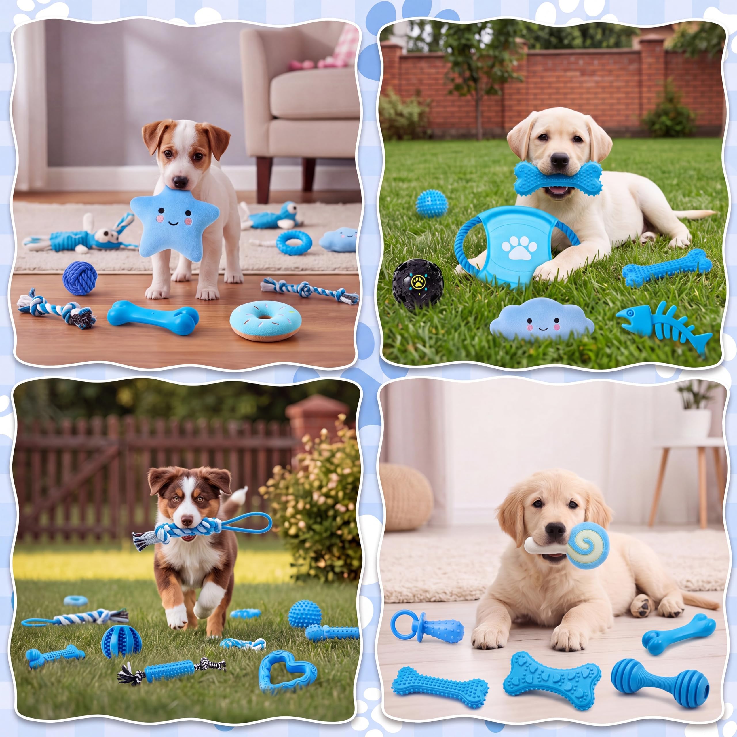 Leitee Hundespielzeug für zahnende Welpen, Kauspielzeug, quietschendes Plüschspielzeug, Gummi, Tauziehen und Seil für Welpen bis große Hunde, Blau, 40 Stück