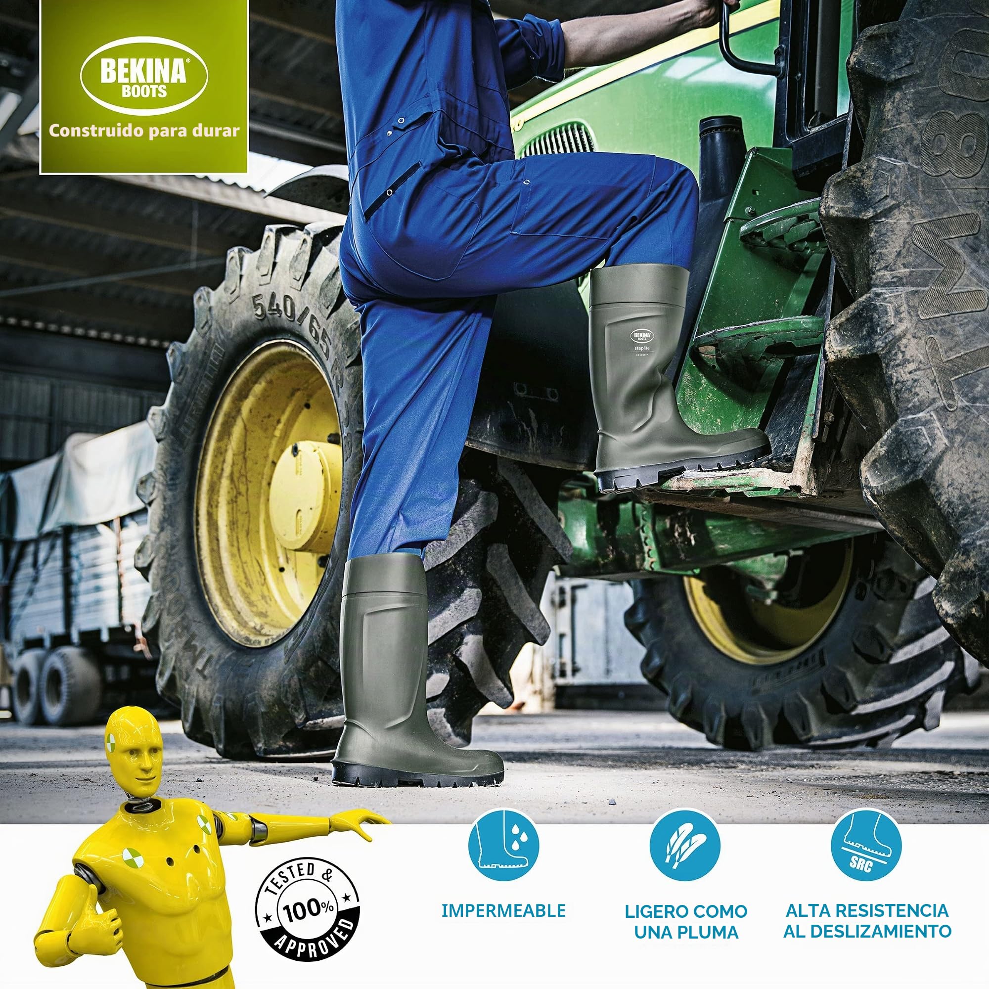 Botas de Seguridad para Hombres, Puntera de Acero y Suela de Seguridad para la Agricultura, Ligeras, de Gran Comodidad, Antideslizante, Resistente al Productos de Limpieza, Verde, EU 40