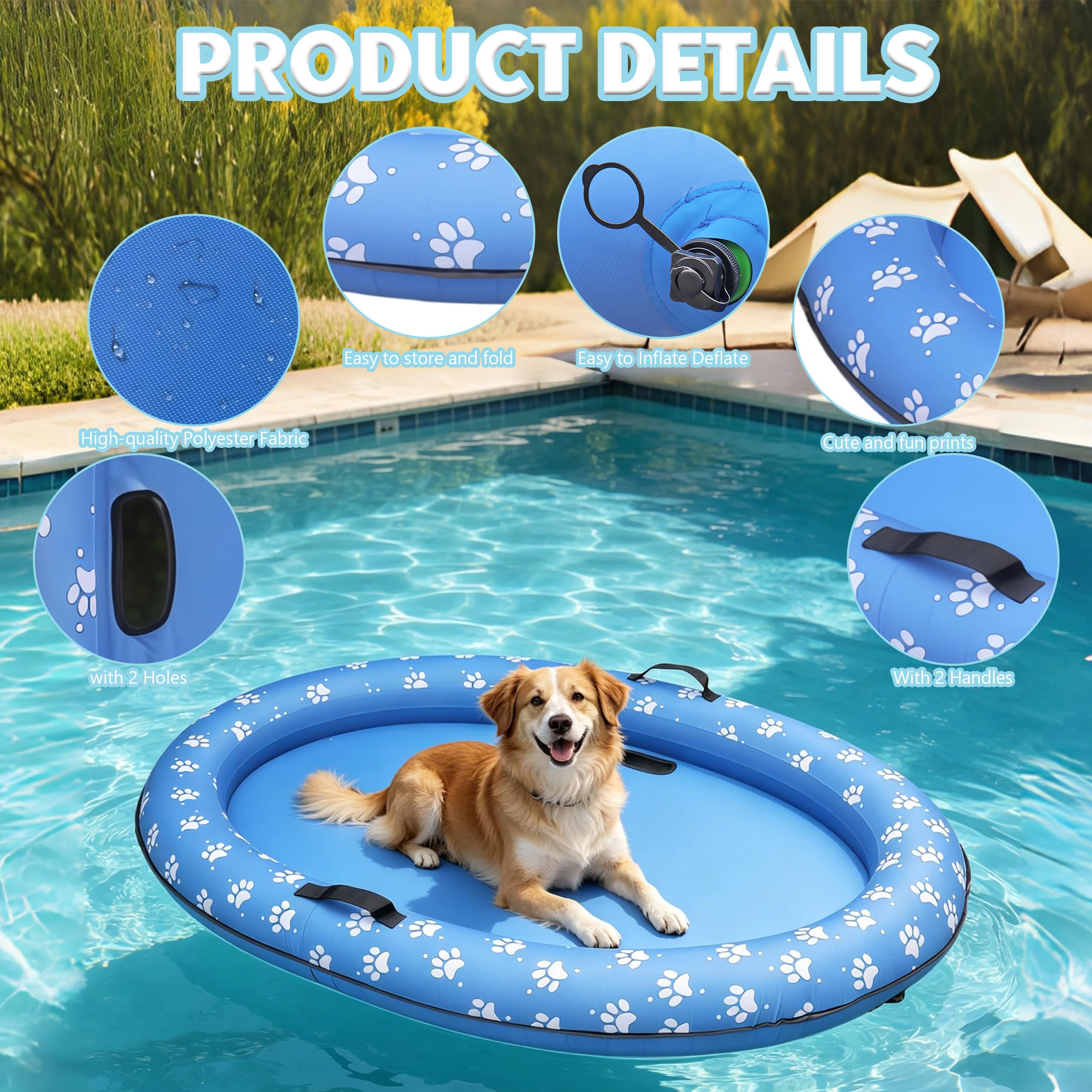 Aufblasbares Hundefloß, Hundepool Wasserspielzeug, Hund Aufblasbarer Floß Kratzfest PVC mit 2 Drainagelöchern, Faltbare Hundeluftmatratze Tragbar für Strand See Schwimmbad Garten