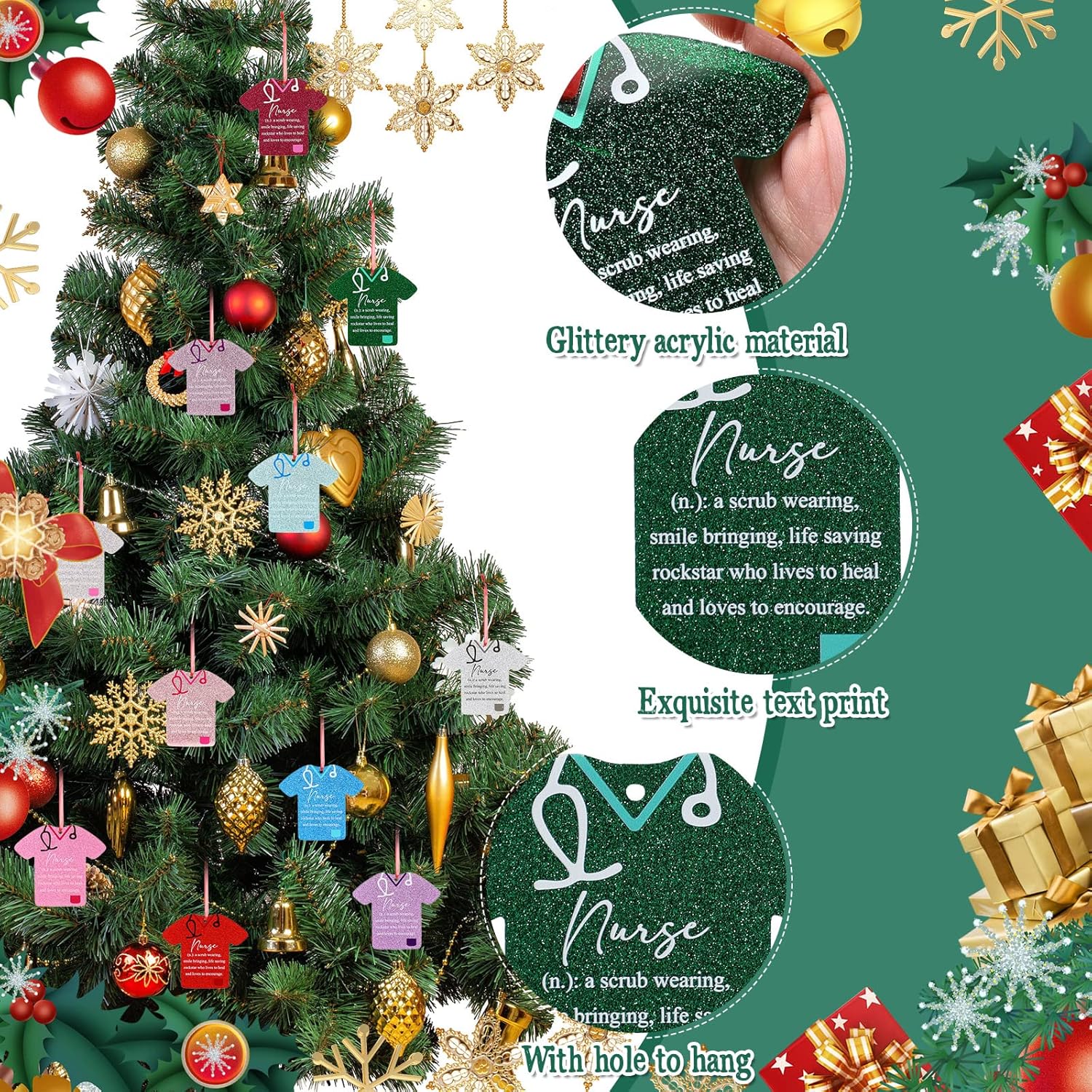 12 Pcs Nurse Christmas Ornament Nursing Christmas Tree Ornament with Hook and Ribbon Assorted Color Nurse Uniform Xmas Keepsake for Doctor Practitioner Health Worker Medical Appreciation Gift - Image 3