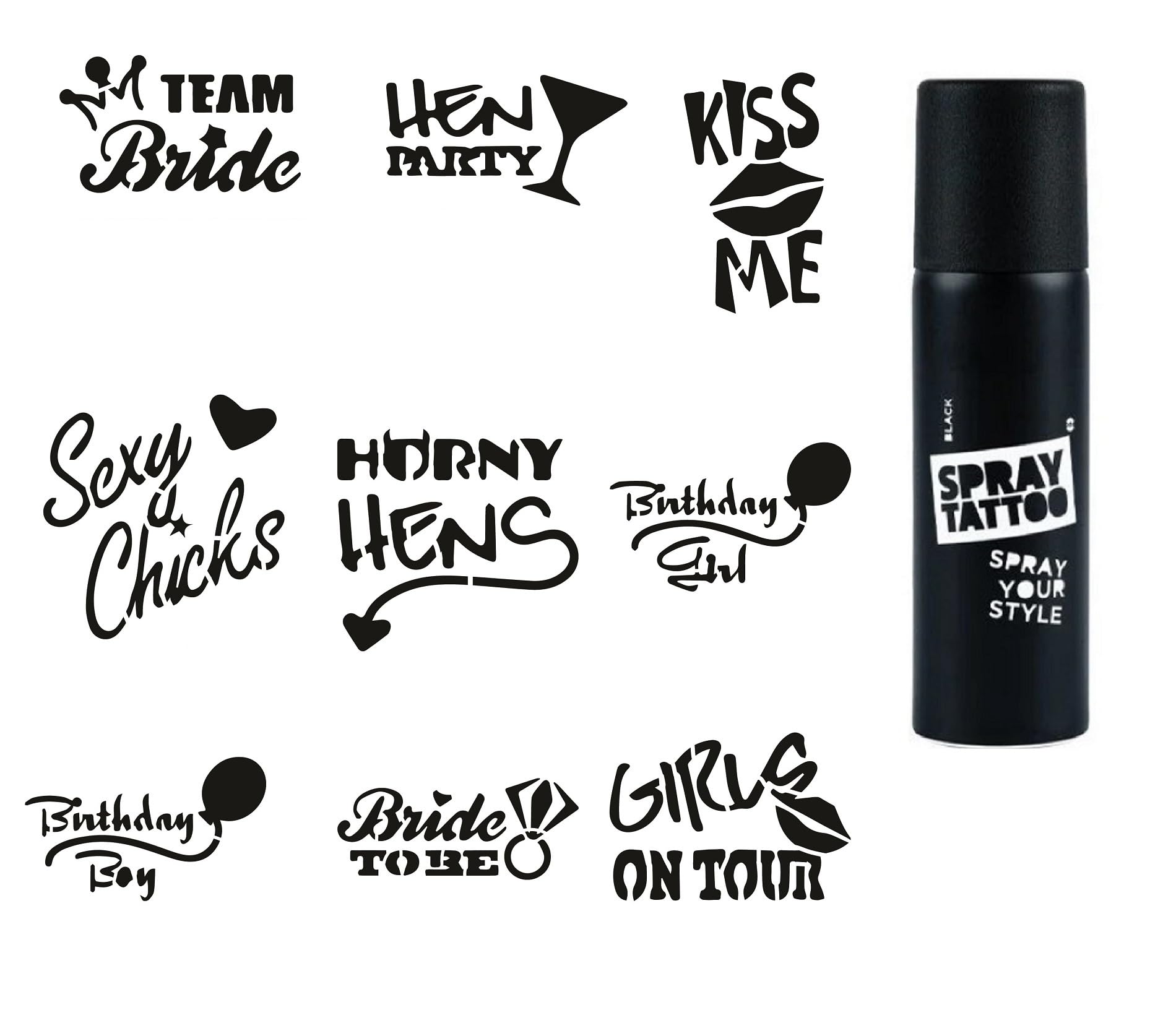 Parti ve Bekarlığa Veda Serisi Spray Tattoo Geçici Dövme Seti Dark Sprey Dövme Kiti