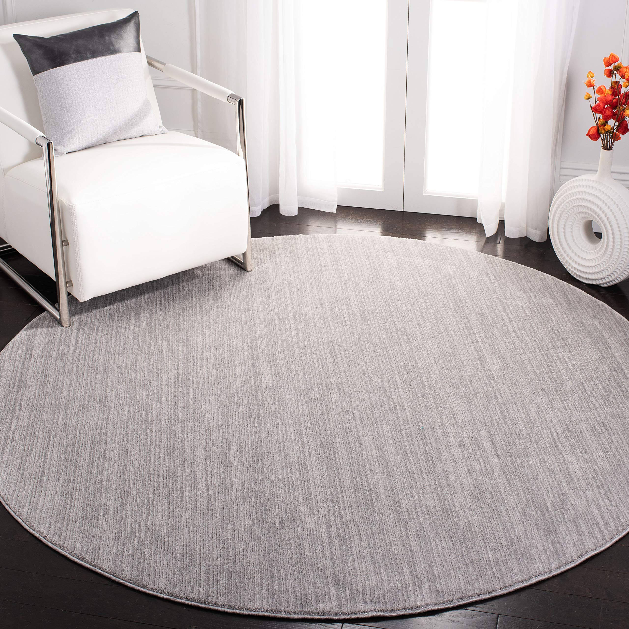 SAFAVIEH Vision Collection Area Rug - 6'7" Round, Silver, Modern Ombre Design, Non-Shedding & Easy to Clean, Ideal for Living Room, Bedroom, Dining