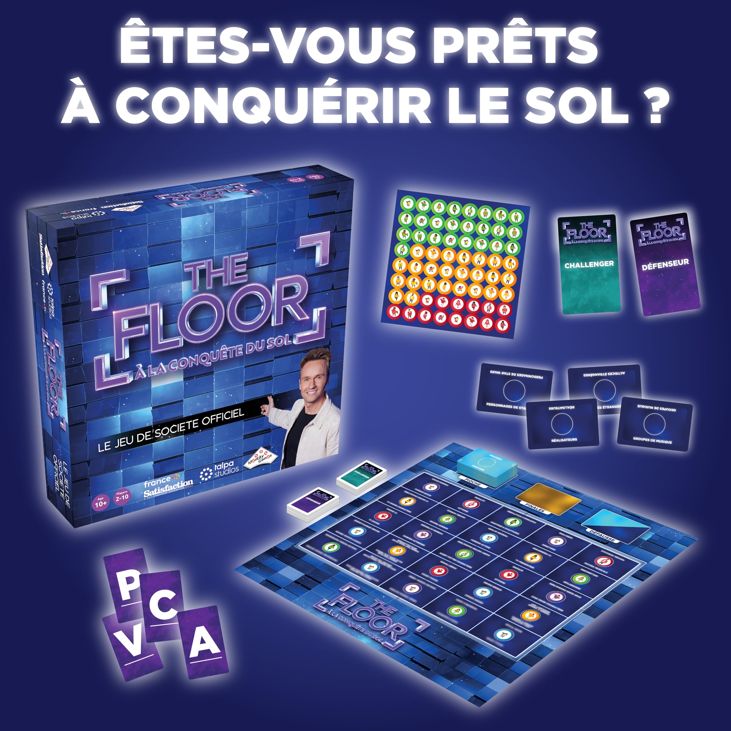 TOMY The Floor Jeu de Société, Jeu de Quiz Inspiré Émission TV, Défis de Connaissances Rapides et Stratégiques, Jeu Familial et Party Game pour Groupes, 2 à 10 Joueurs, Dès 10 Ans