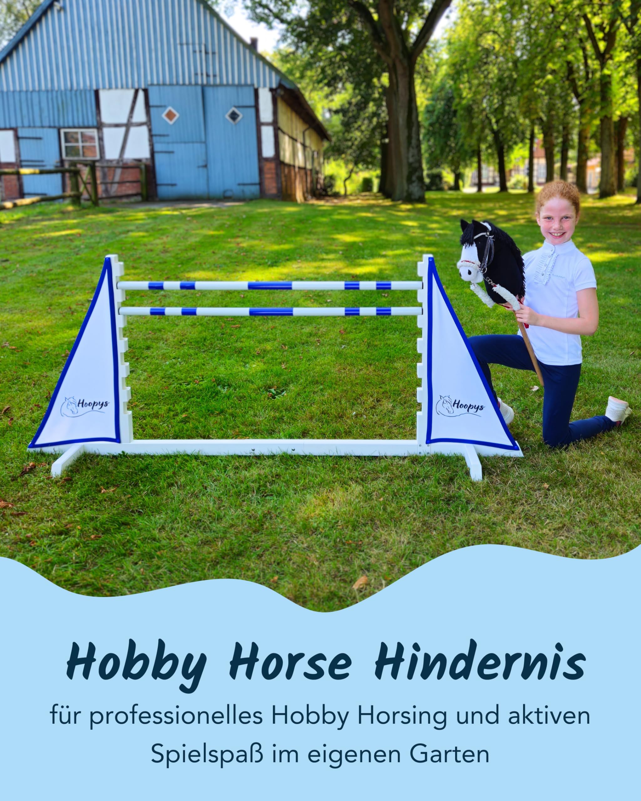 Hobby Horse Hindernisse - 2er-Set Sprunghindernisse - rot und blau - Steckenpferd Spielzeug für den Garten - Geschenke für Kinder