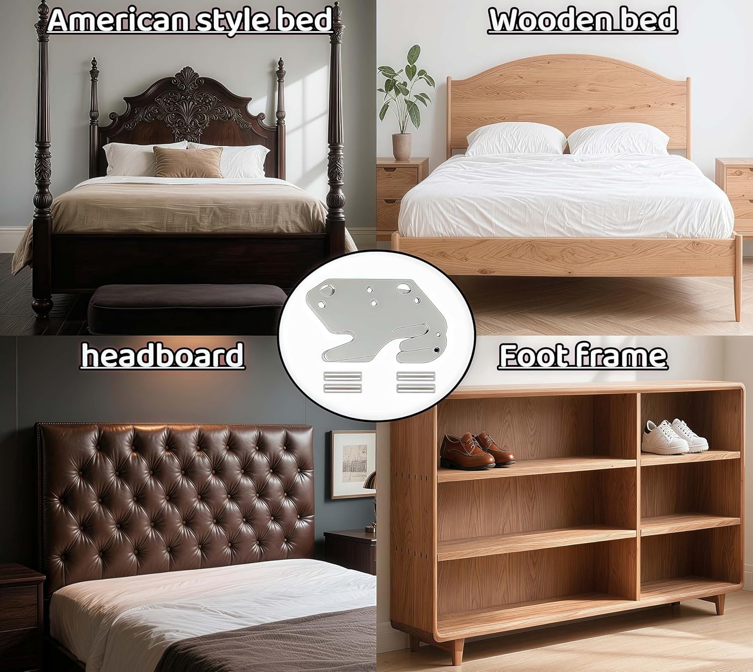 Wood Bed Rail Hook Plates with Mounting Pins, 2 Pack