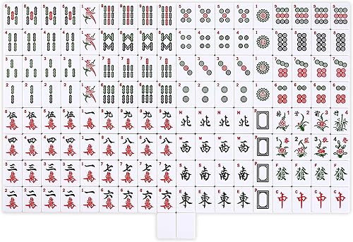 Miniatura 6 de Mose Cafolo Juego de mahjong chino de 1.5 pulgadas, tamaño XL, 144 azulejos de melamina blanca y azul numerados con estuche de viaje, Majong Majiang