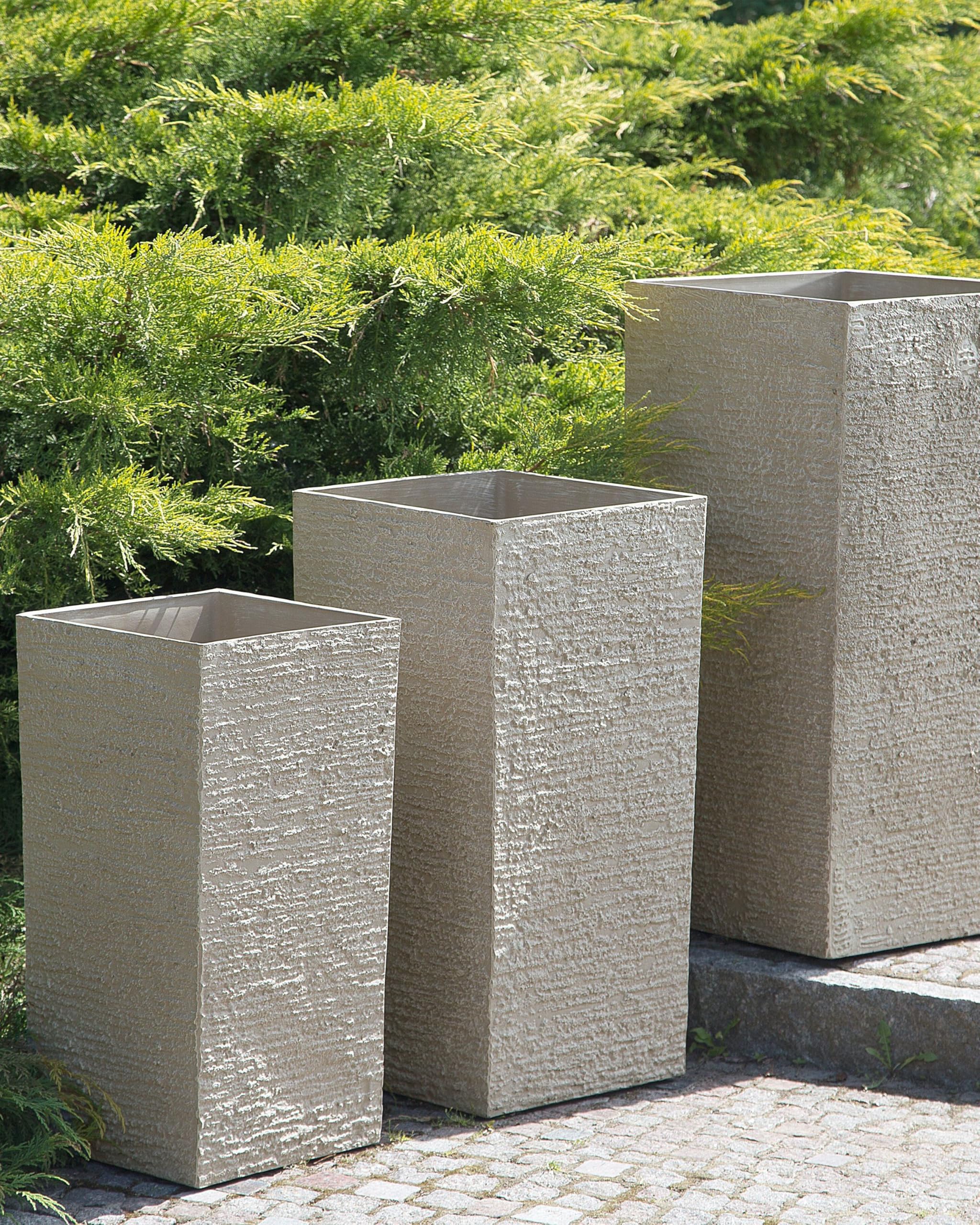 Hoher Blumentopf beige 35x35x70 cm Steingemisch Tenno
