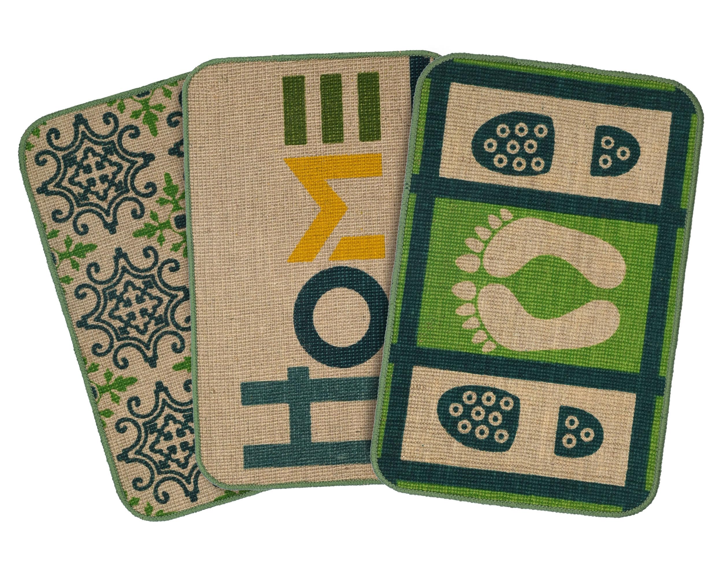 SARAL HOME EASY LIVING Jute Printed Rectangular Doormat, Set of 3 | Durable Doormat for Home/Kitchen/Lobby/Outdoor | Living Room Rug for Entrance Door (Green, 40x60 cm)