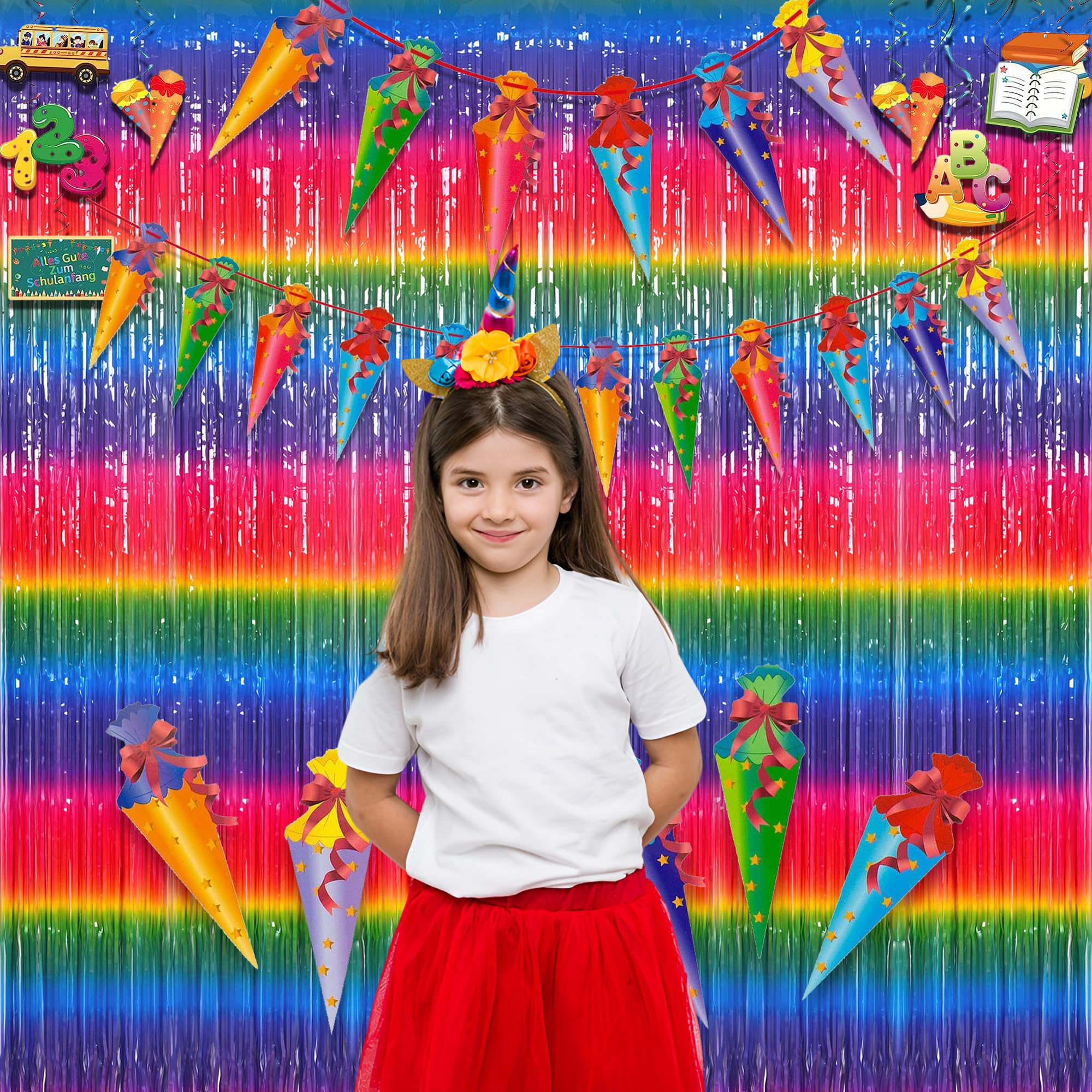 2 Stück Halloween Lametta Vorhänge - Grün-Orange-Lila Glitzer Vorhang 200x100cm