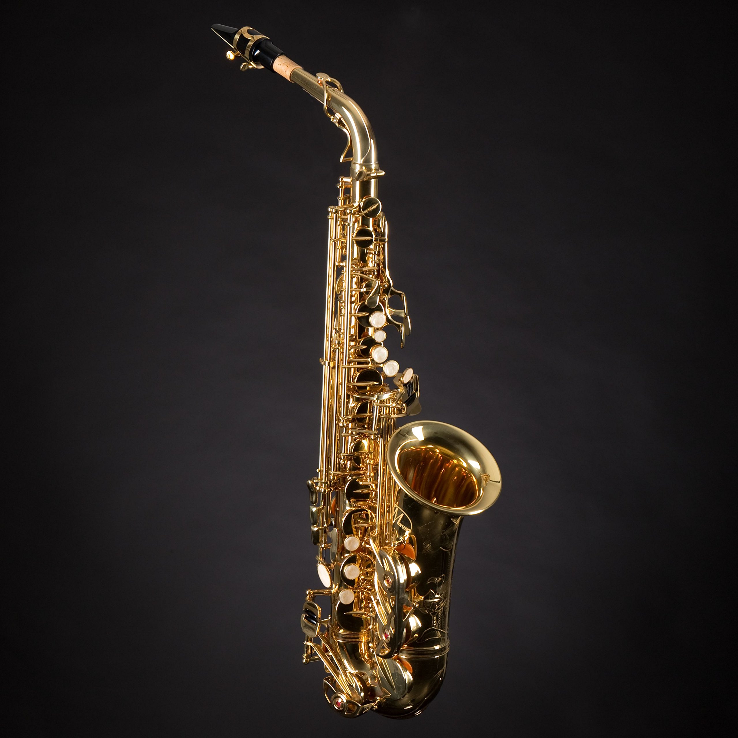 Monzani MZAS-350Y Alt Saxophon, Professioneller Klang, Leichtgängige Mechanik, Pisoni Polster, Inklusive Mundstück, Wischer, Koffer, Gurt, Messing, Klarlack lackiert, Graviert, Stimmung Eb