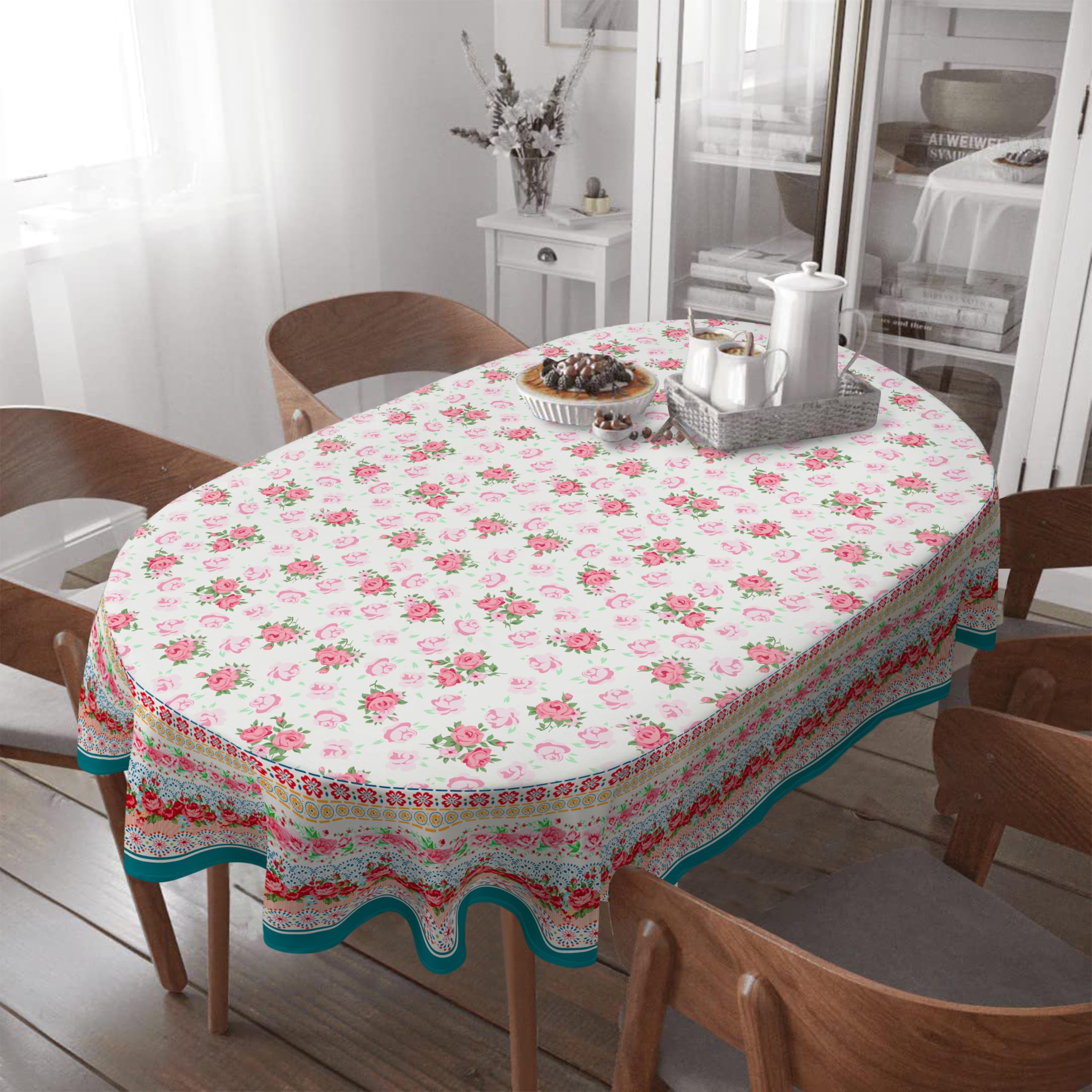 Virtumob Pioneer Design Ladies Dishes Tablecloth, Floral Table Cloth, Vintage Tablecover for Oval Tables 54 x 72, Perfect for Kitchen Dinner, Restaurant, Holiday Picnic Party Table Cover