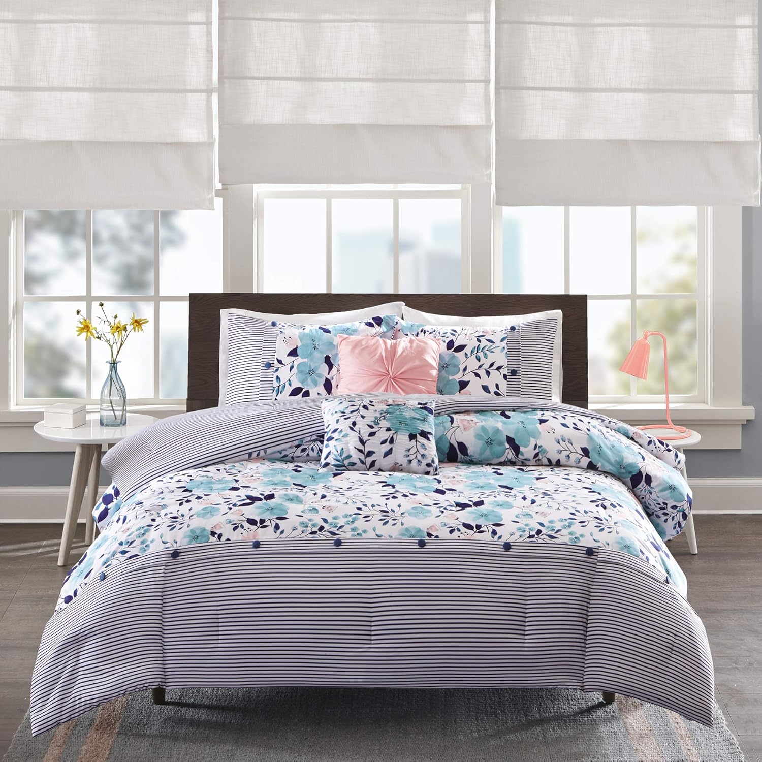 Exclusive Discount 50% Price Intelligent Design Delle Comforter Set Full/Queen Size - Blue , Floral Stripes – 5 Piece Bed Sets – Ultra Soft Microfiber Teen Bedding For Girls Bedroom Up To 40% OFF Intelligent Design Delle Comforter Set Full/Queen Size - Blue , Floral Stripes – 5 Piece Bed Sets – Ultra Soft Microfiber Teen Bedding For Girls Bedroom