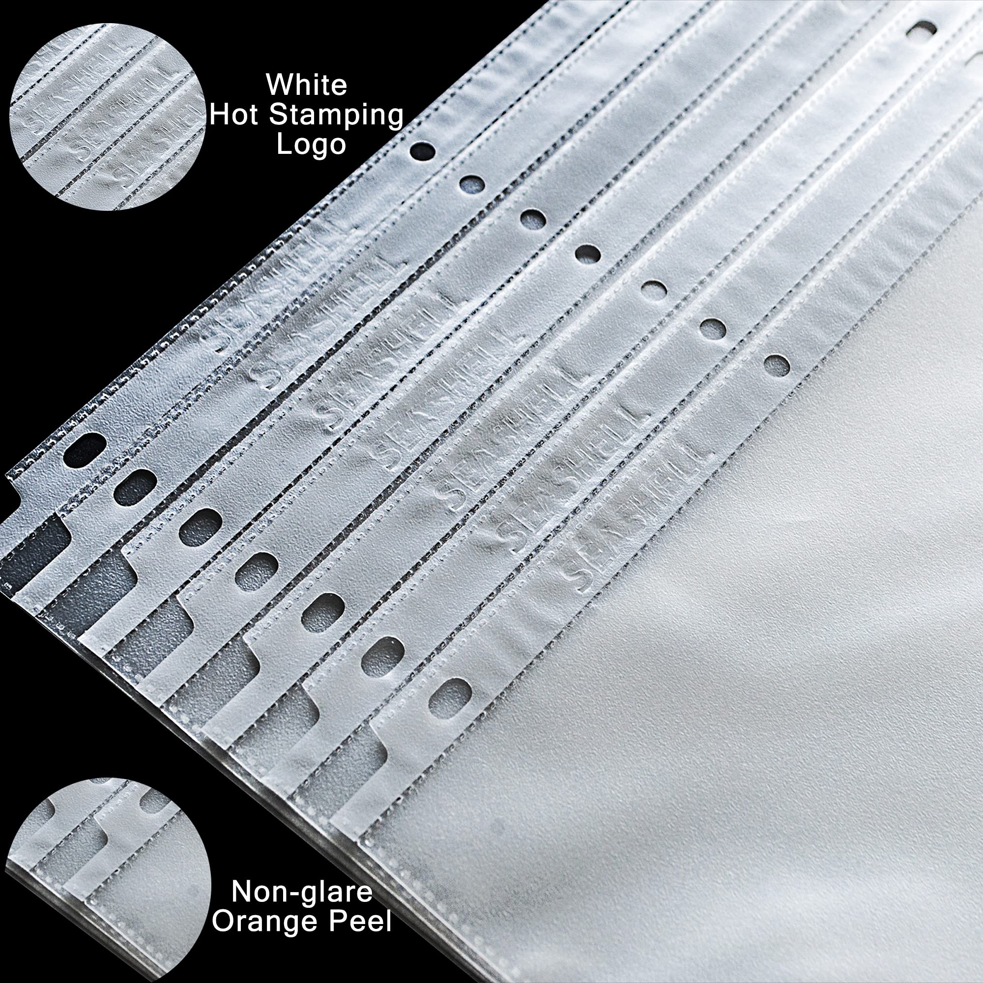 Seashell 100 protectores de hojas antirreflejos, protectores de páginas de plástico para carpeta de 3 anillas, tamaño carta, carga superior, 3 agujeros perforados, fundas de carpeta para papel de 8.5