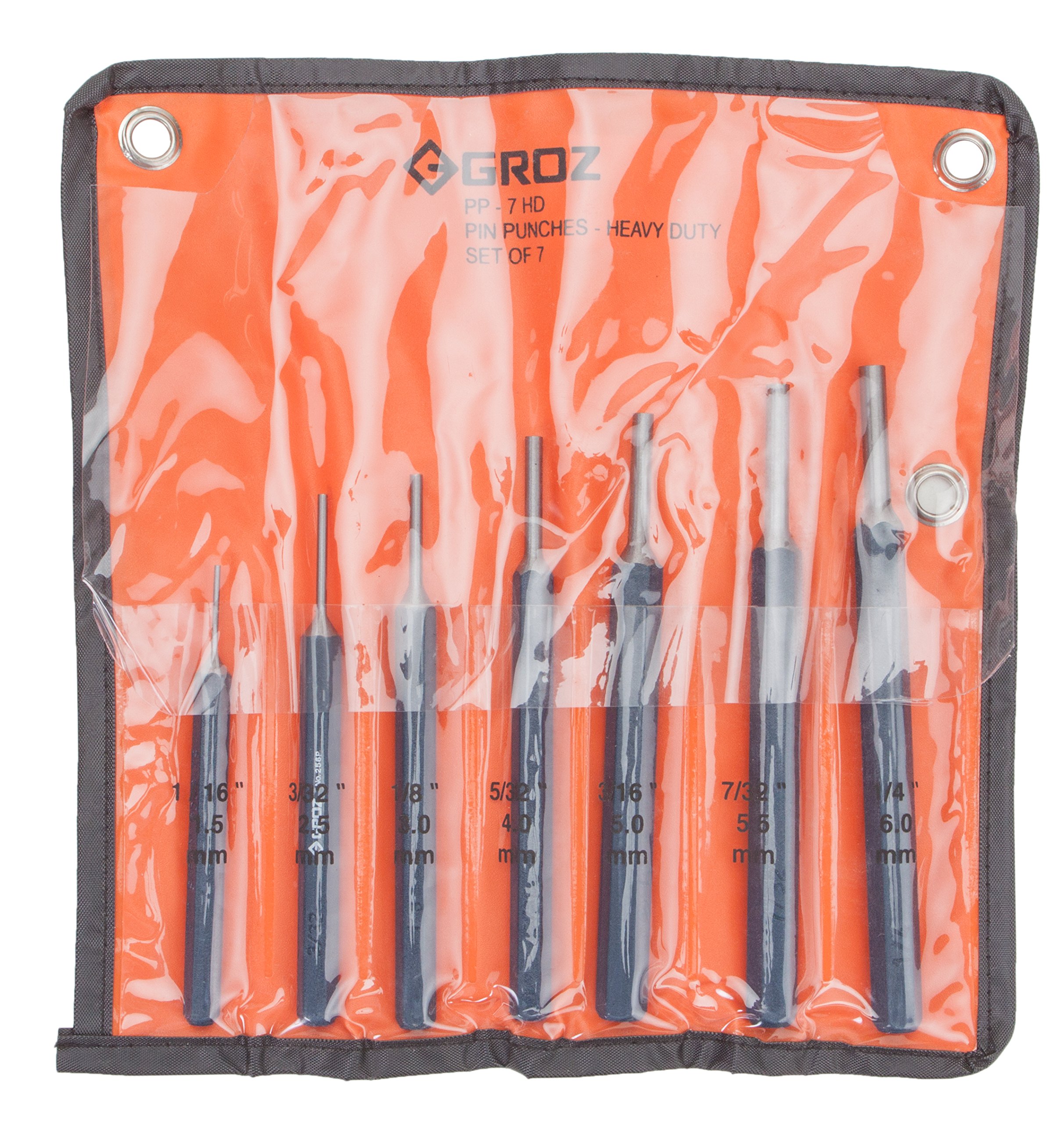 ぴーろん Groz 7-Piece Heavy Duty Pin Punch Set | Hexagonal Shank | 52