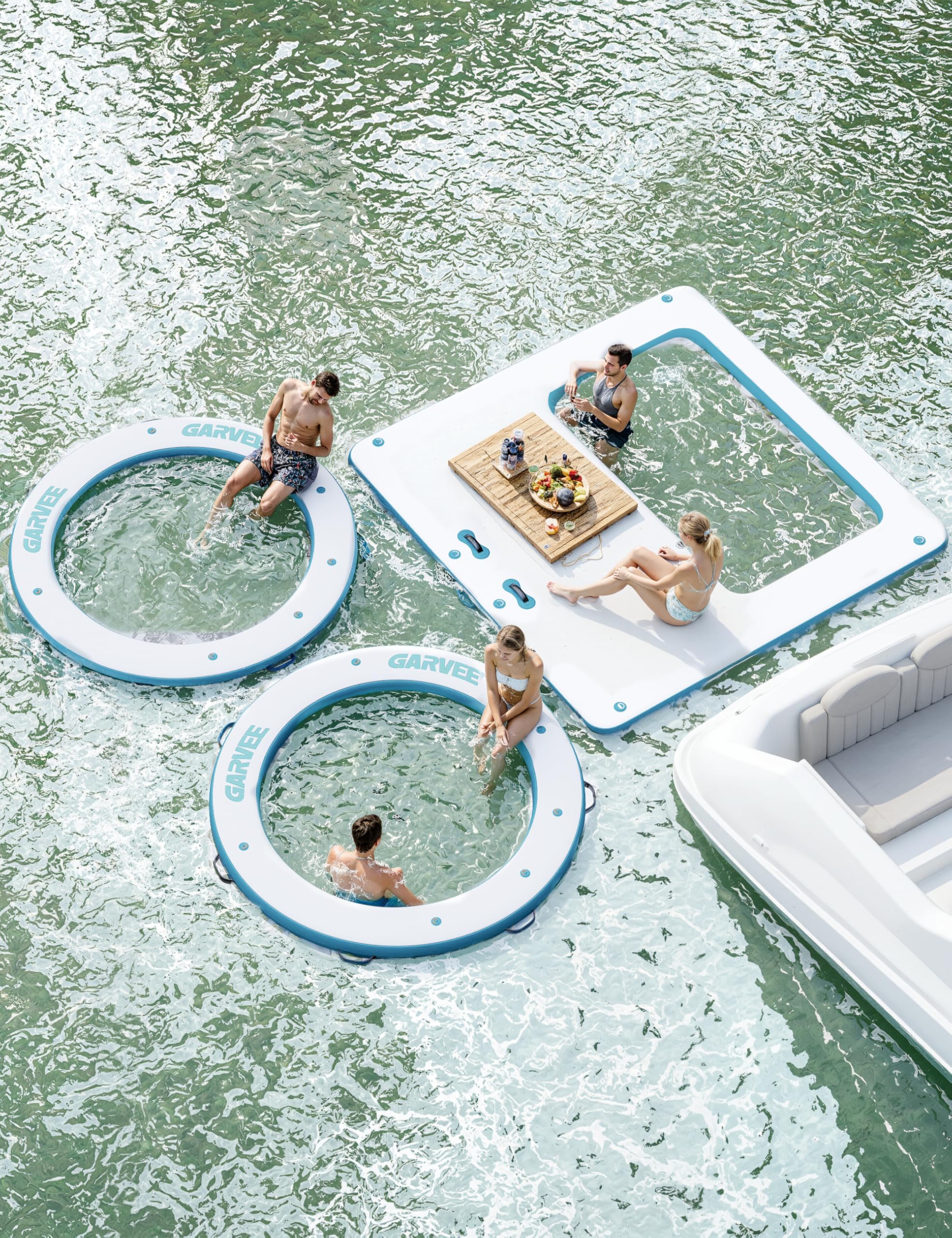 Garvee Plataforma Flotante Inflable Drop Stitch, Superficie EVA Antideslizante con Escalera, Plataforma Náutica Resistente para Lagos, Piscinas y Playas, Ideal para Adultos y Actividades Acuáticas