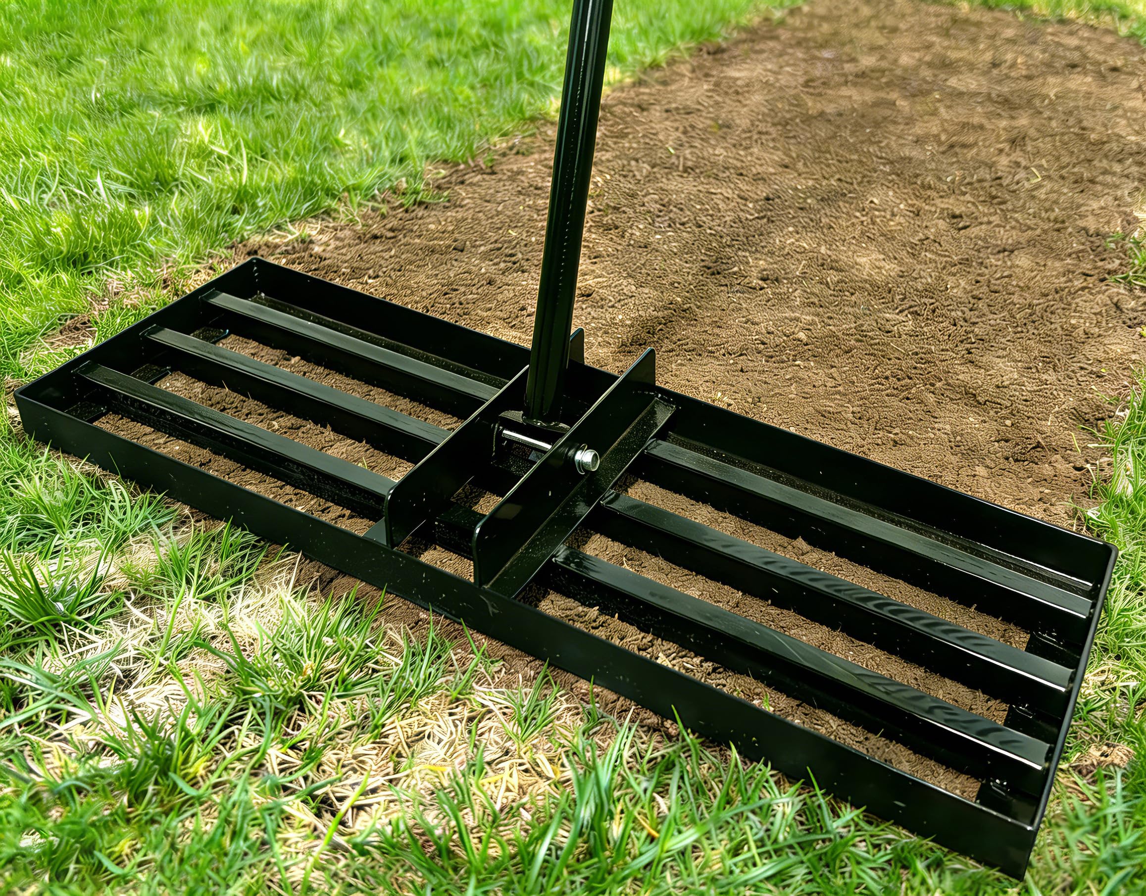 Lawn Levelling Rake uk with 200cm Long Handle, 75x25cm Leveling Base Ergonomic Effort Saving Garden Lawn Level Tool, Landscape Rake Soil Sand Dirt Ground Leveler Tool for Patio Yard Garden Golf Course — view 2