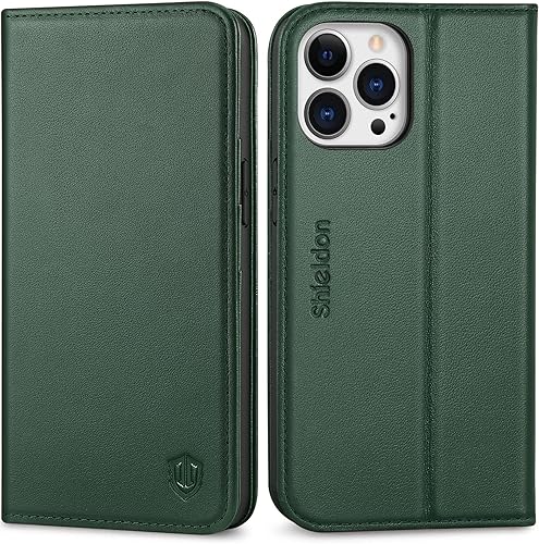 Miniatura 11 de SHIELDON Funda para iPhone 13 Pro 5G, funda de piel auténtica tipo cartera con bloqueo RFID, tarjetero de crédito, soporte magnético a prueba