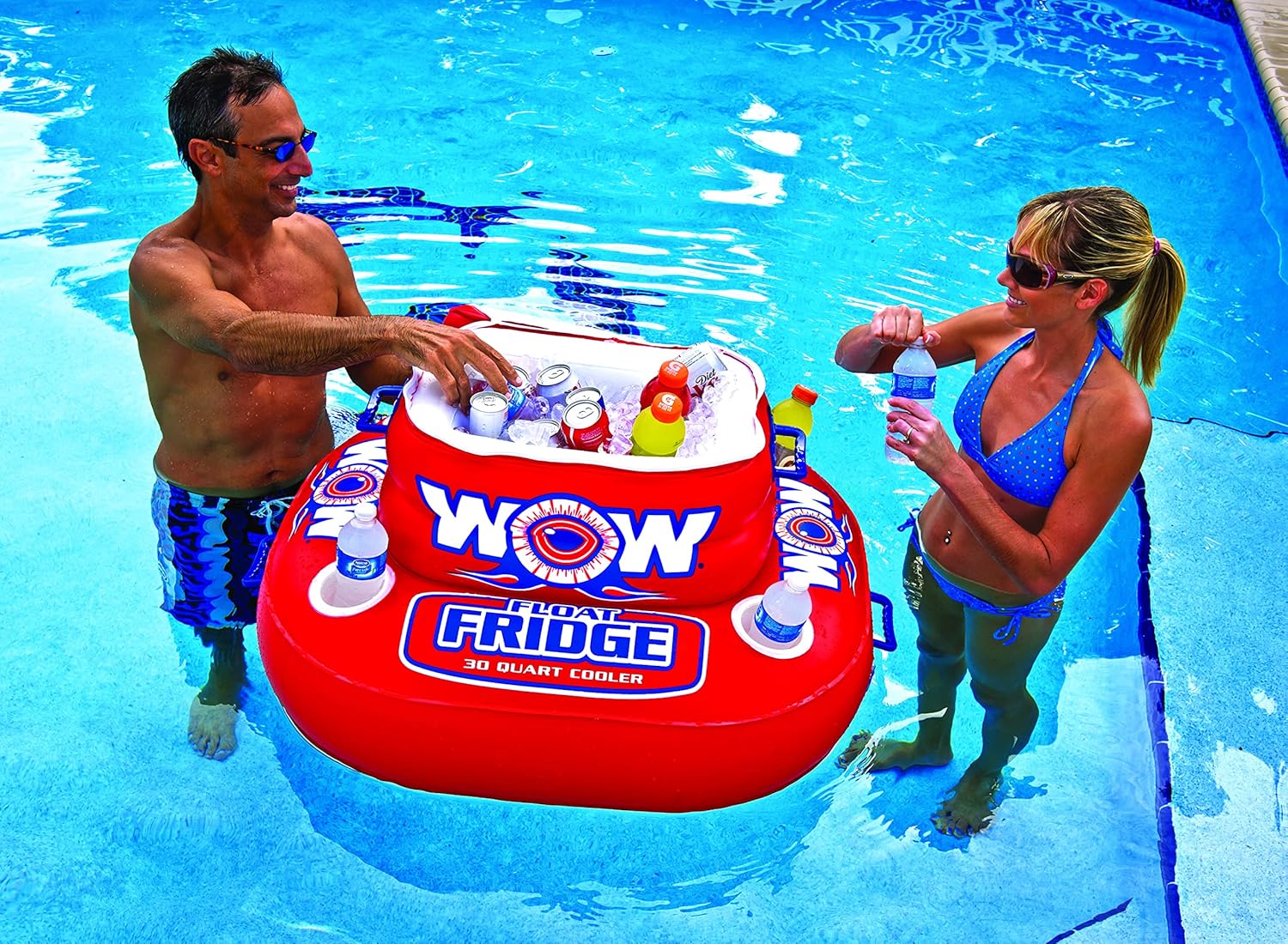 Up To 40% OFF WOW World of Watersports Inflatable Heavy Duty 30 Quart - 30 Can capacity Floating Coolers with Cup Holders and Zippered Lids