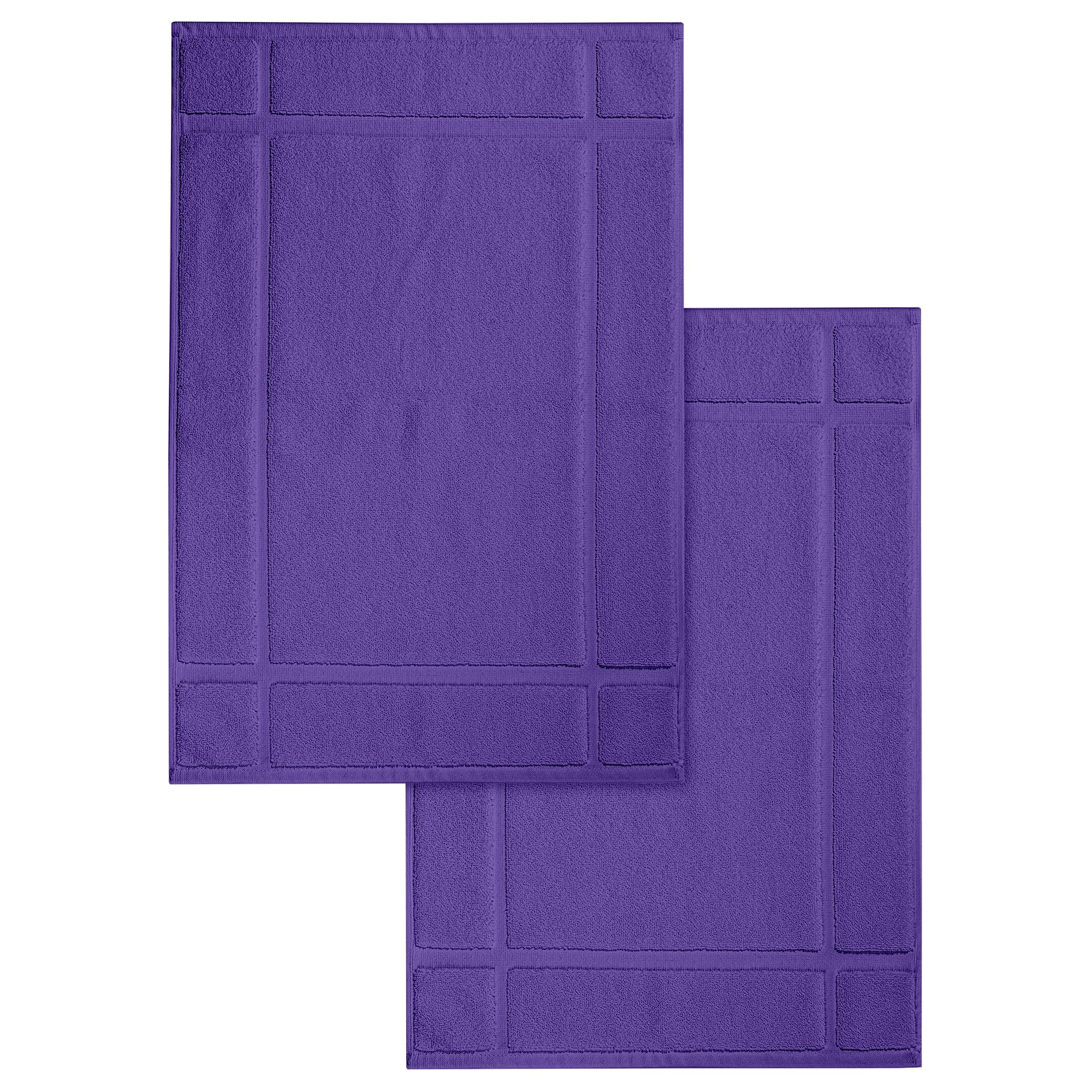 Ample Decor 100% Cotton Bath Mats 24 x 17 Inches, Quick Dry, 1350 GSM Banded Border Shower Bathroom Floor Mat, Not Bathroom Rug - Purple, 2 Pack