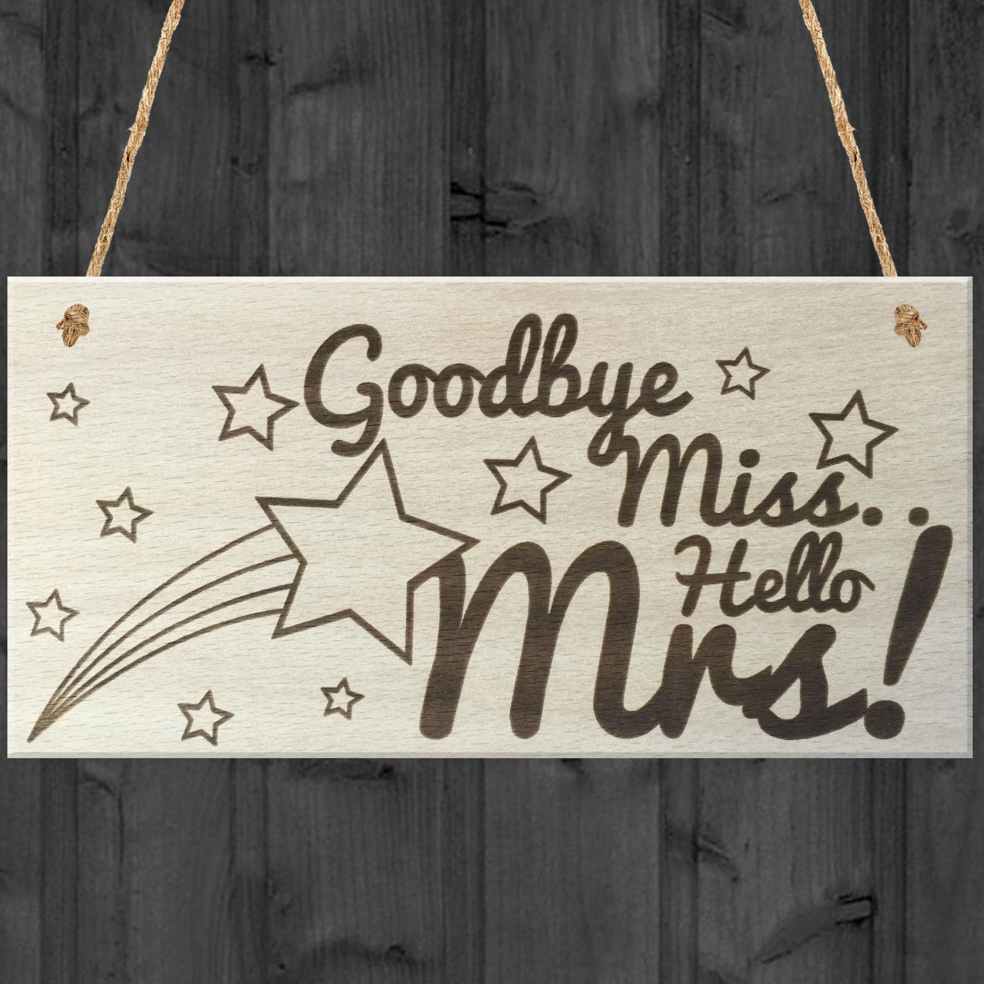 Red Ocean Goodbye Miss Hello Mrs Hanging Wooden Plaque Hen Party Wedding Gift Sign