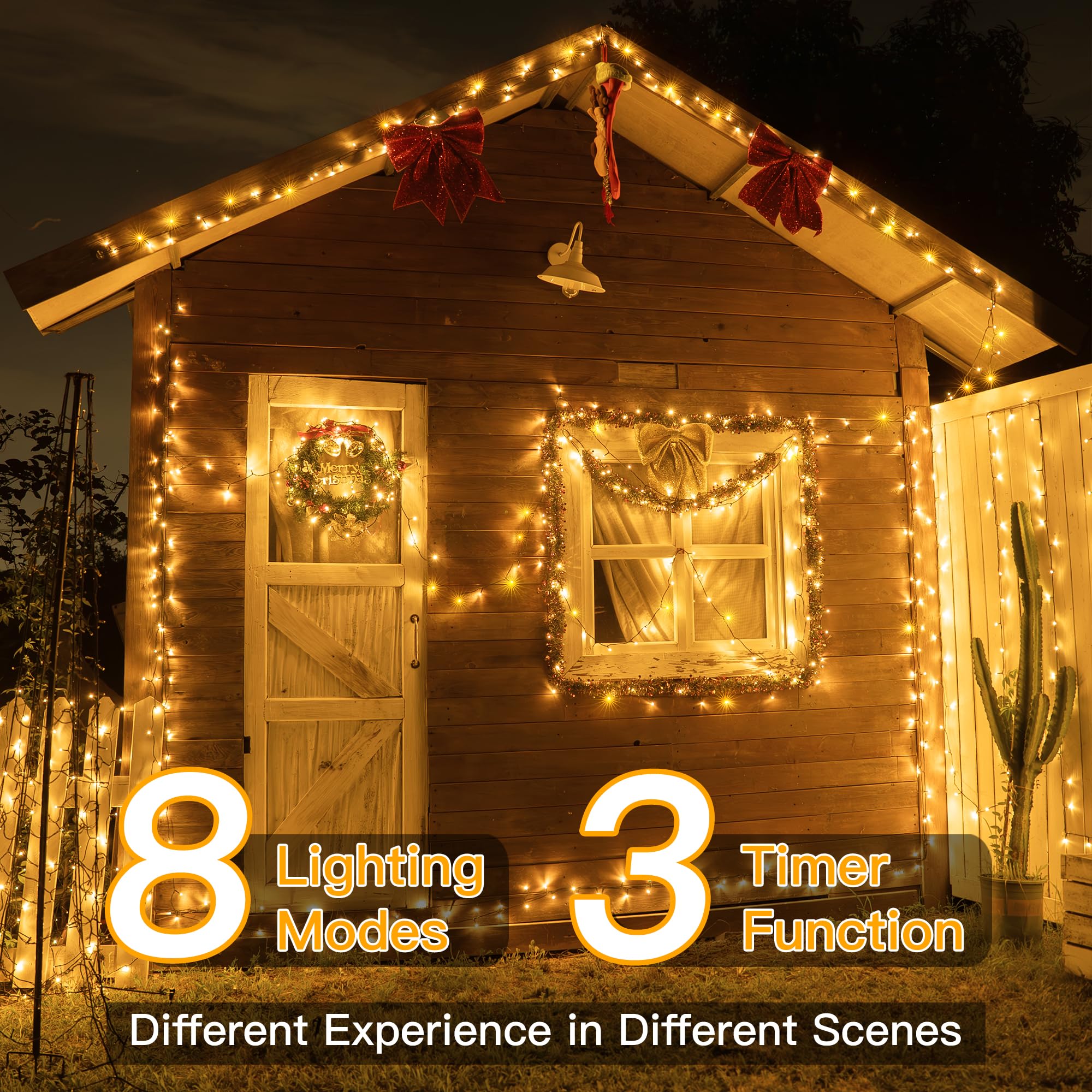Ollny Guirlande lumineuse d'extérieur - 100 m - 1000 LED - Avec télécommande et minuterie - 8 modes - Étanche - Éclairage de Noël extérieur pour jardin, balcon, mariage (blanc chaud)