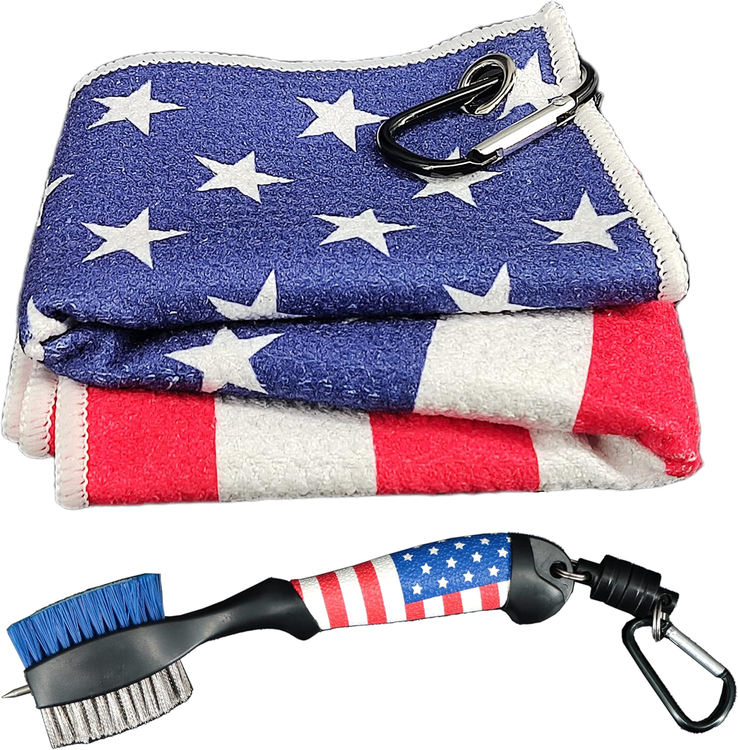 Amercian Flag Golf Towels and Brush & Amercian Flag Golf Ball Retriever Shag Bag Golf Accessories for All Golfers