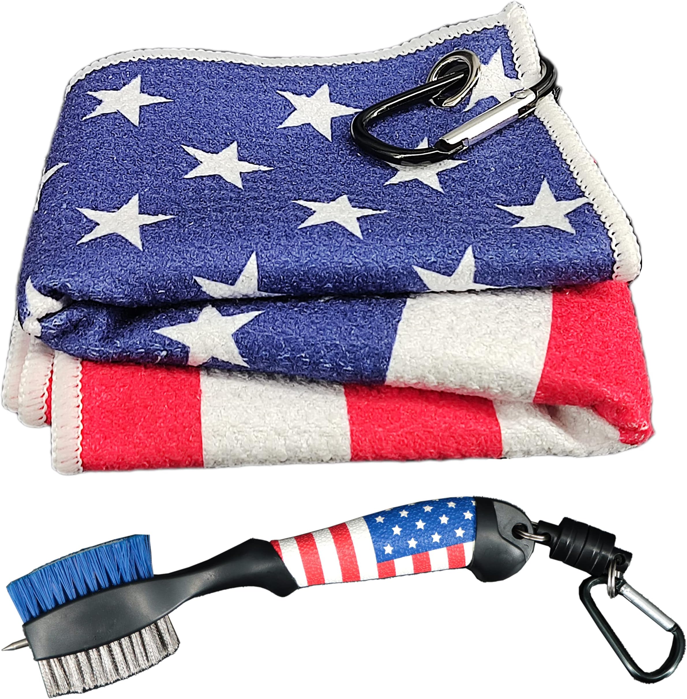 Golf Club Brush and Amercian Flag Golf Towels, Golf Groove Cleaner Cleaning kit, Golf Accessories Cleaner Tool with Strong Magnet Stick to Golf Clubs or Bag