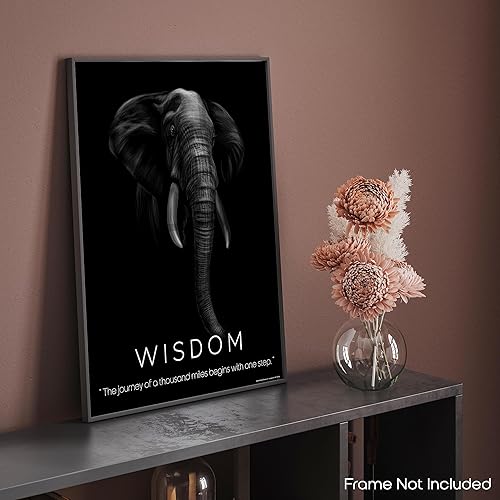Miniatura 8 de Inspirational Wall Art Co. - Sabiduría - Pósteres de citas motivacionales de éxito de Elephant Hustle Focus - Impresión para el hogar, oficina,