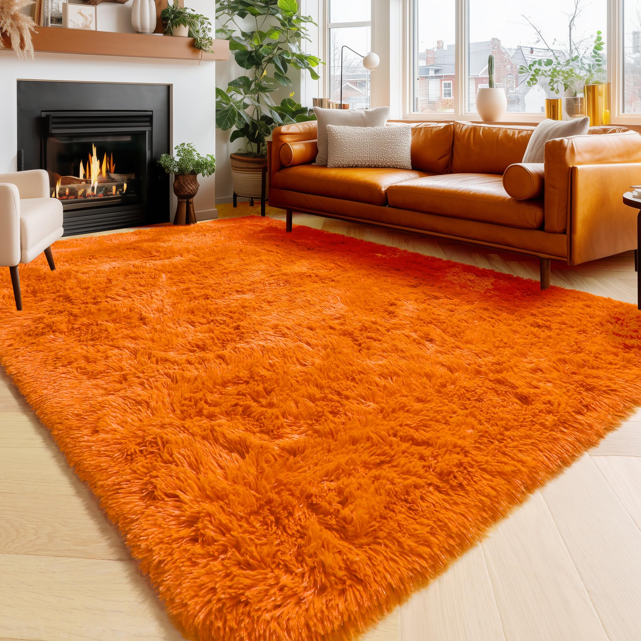 Amdrebio Orange Rugs for Bedroom Living Room, 5x7 Fluffy Fuzzy Area Rugs for Kids Room Decor Aesthetic, Cute Furry Plush Shag Carpet for Toddler Teen Girls Boys Baby Nursery Dorm Playroom Classroom — image 1