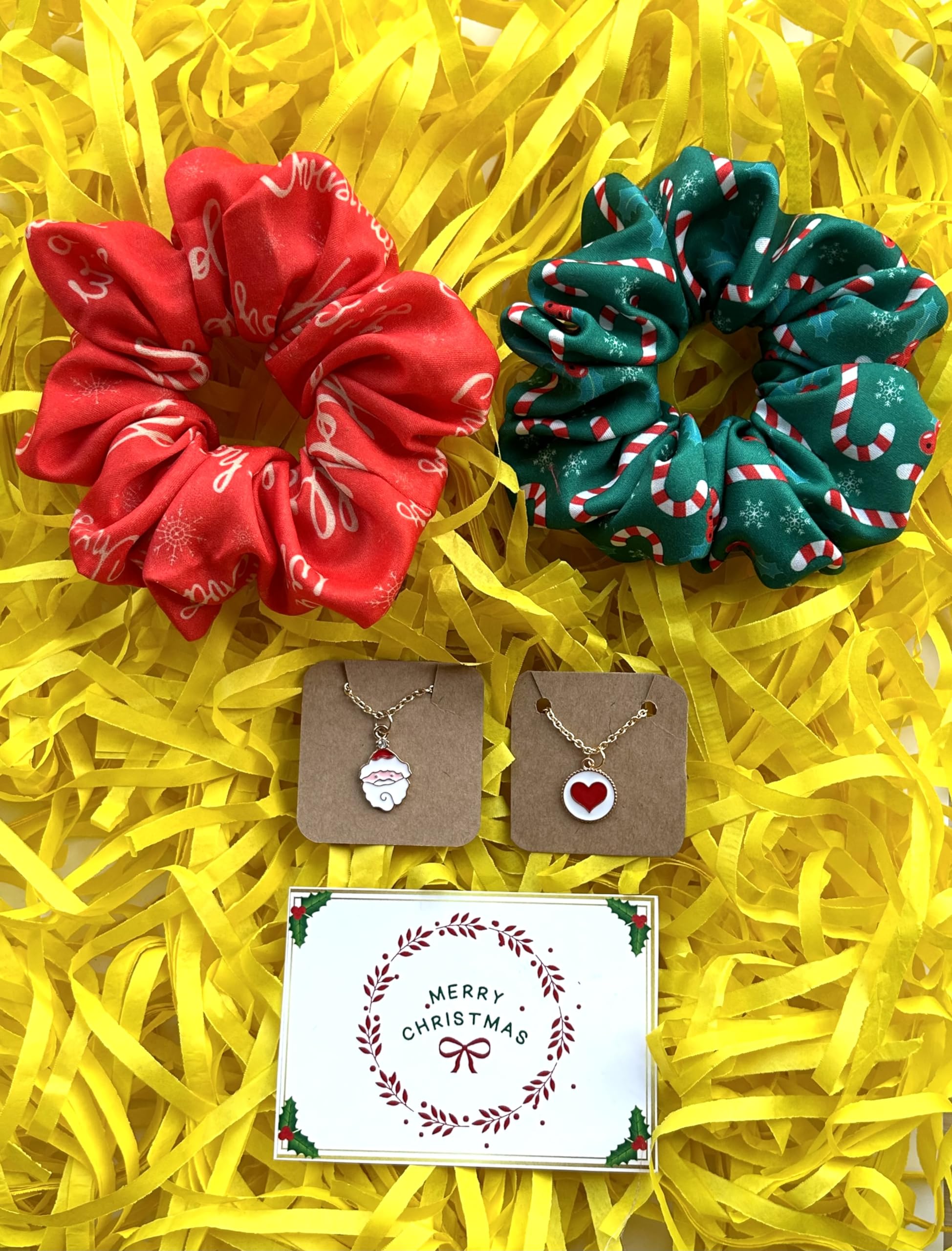 Secret Santa Gift Combo for Women and Girls for Christmas, 2 Printed Scrunchies, Santa and Heart Chain, Merry Christmas Card (B0CNJWMX2B) Amazon Price History, Amazon Price Tracker