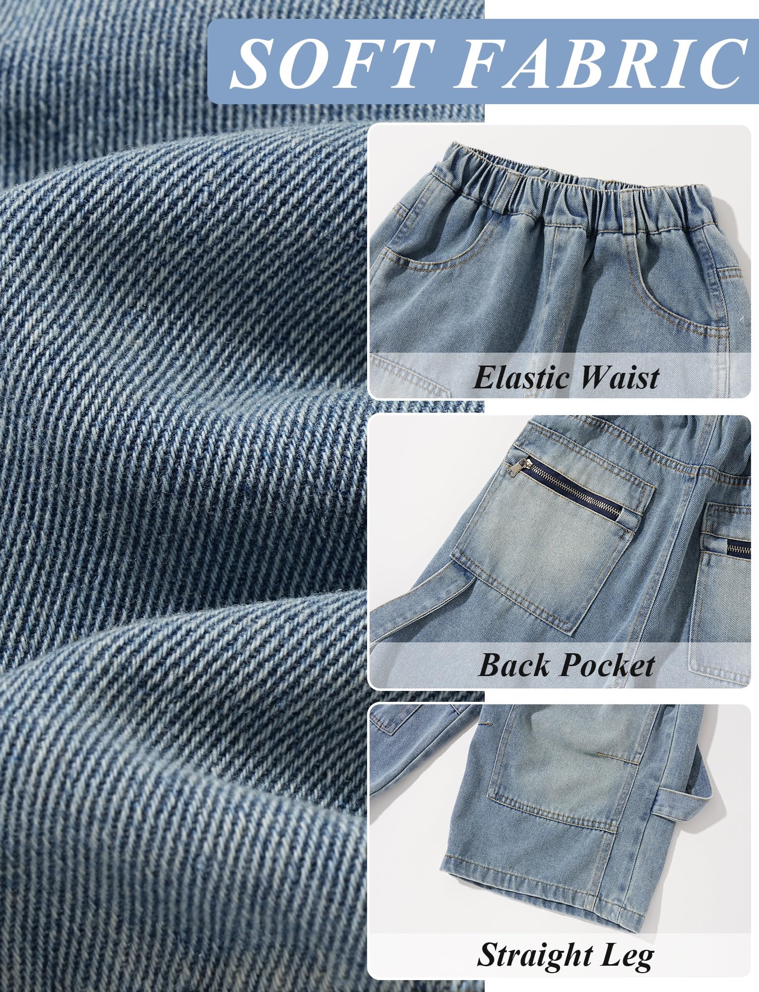 SEAUR Jeans corti per ragazzi larghi in cotone elastico in vita jeans estivi per ragazzi pantaloncini in denim cargo casual vestibilità ampia 6-15 anni