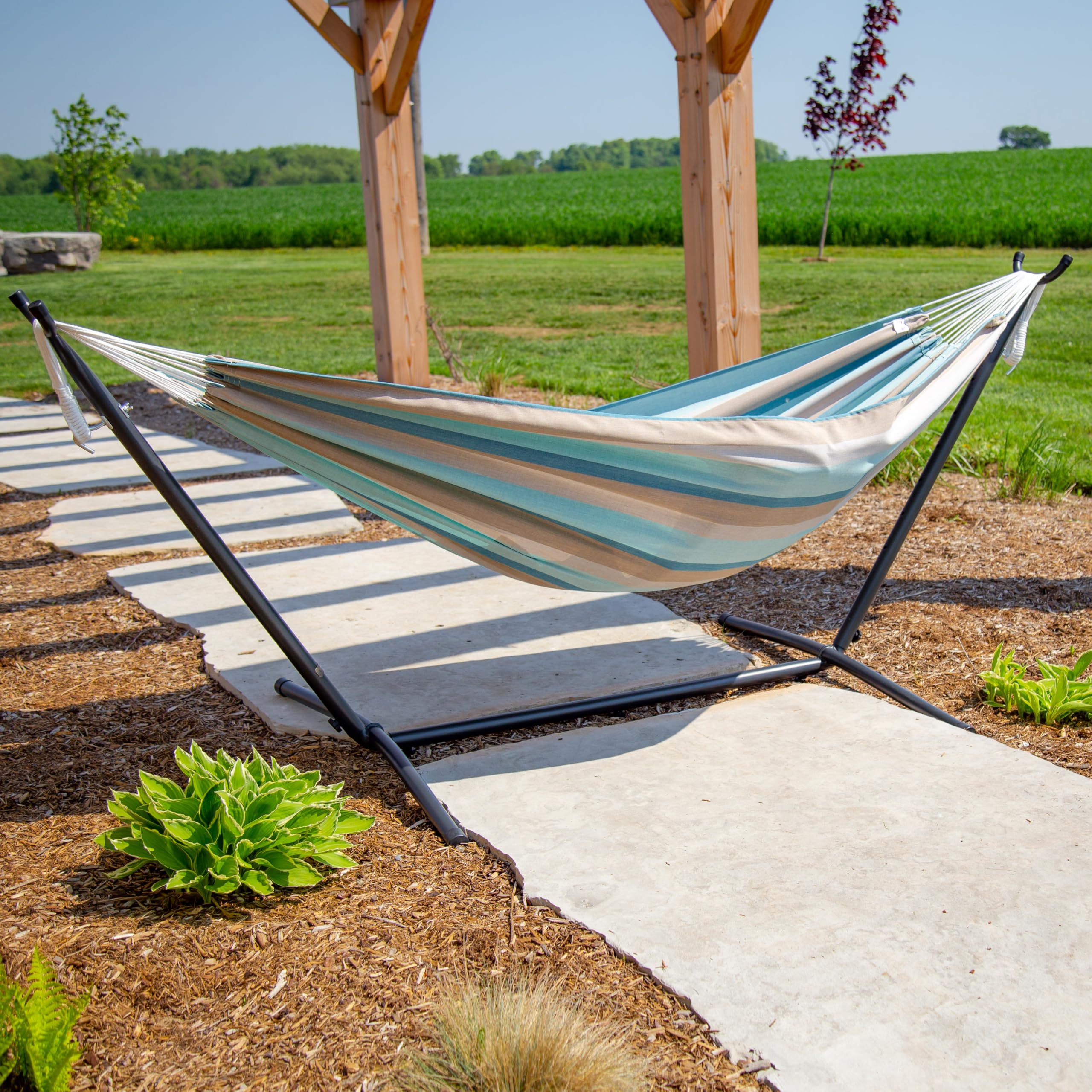 Vivere C8SUNG Hamac combiné - Sunbrella de Vivere Gateway Mist avec support (8ft)