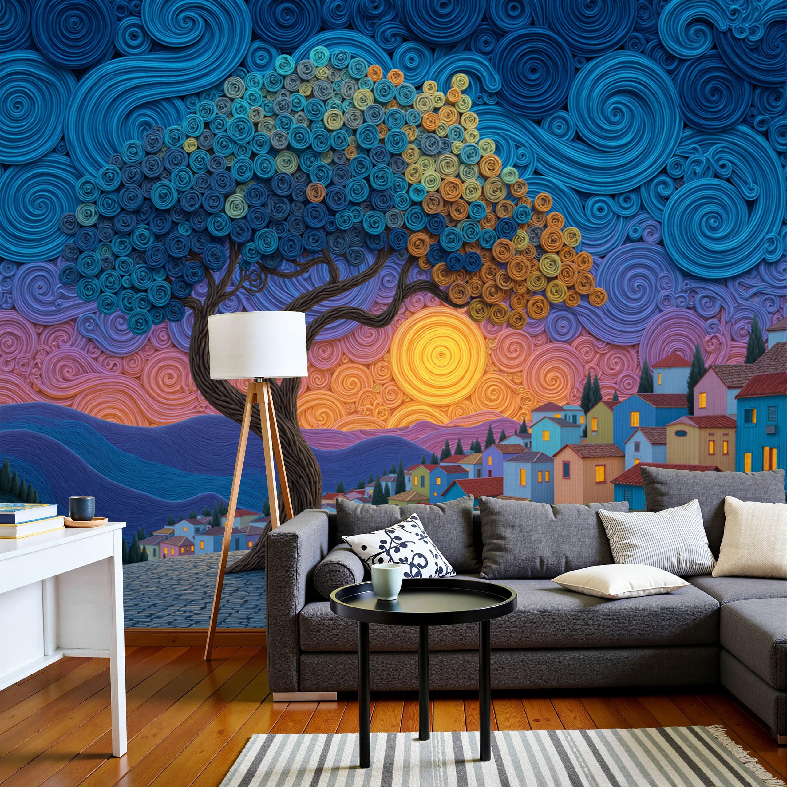 Papier peint panoramique 3D papier peint arbre psychédélique chic