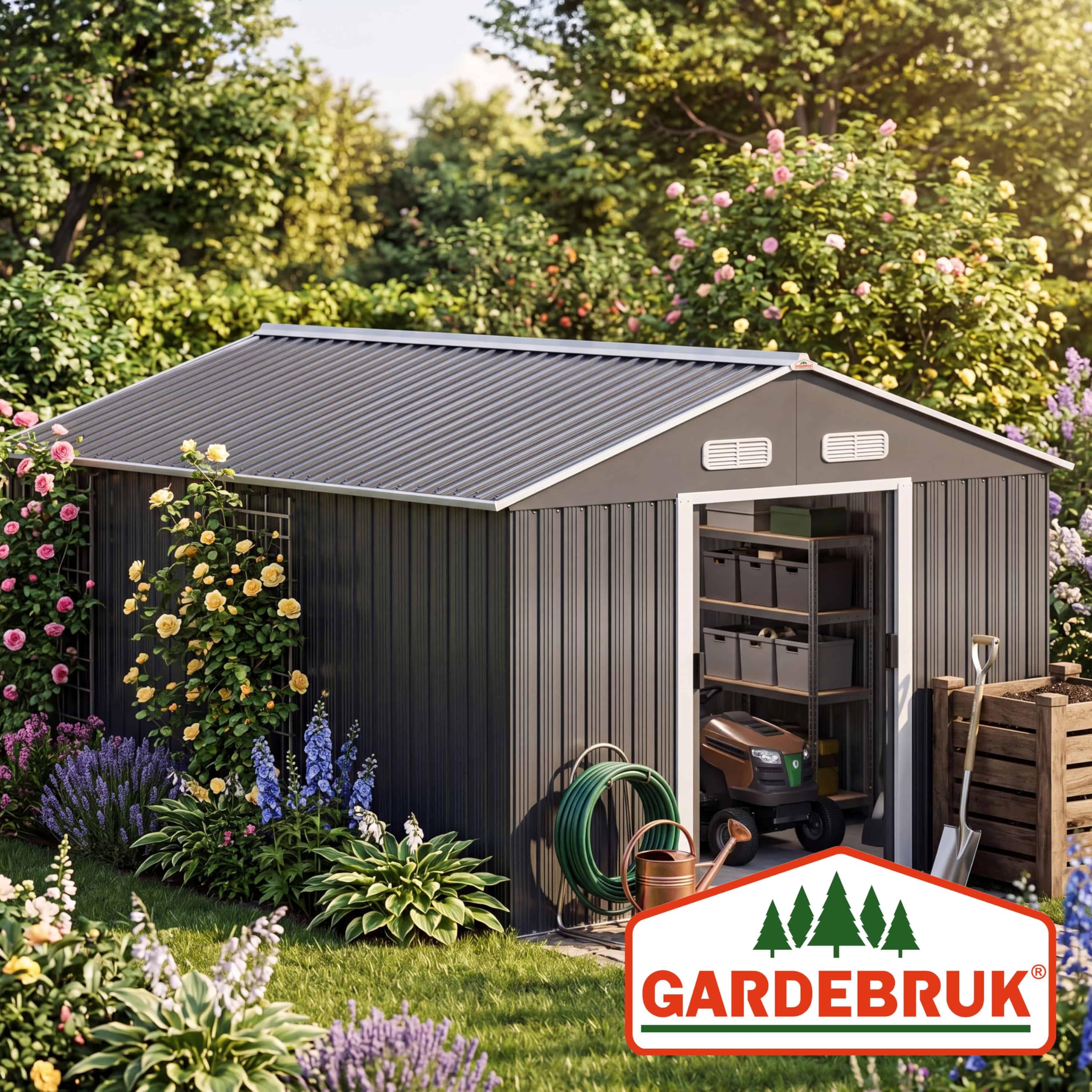 GARDEBRUK® XXXL Metall Gerätehaus 8m² 315x260x180cm Schiebetür Anthrazit Geräteschuppen