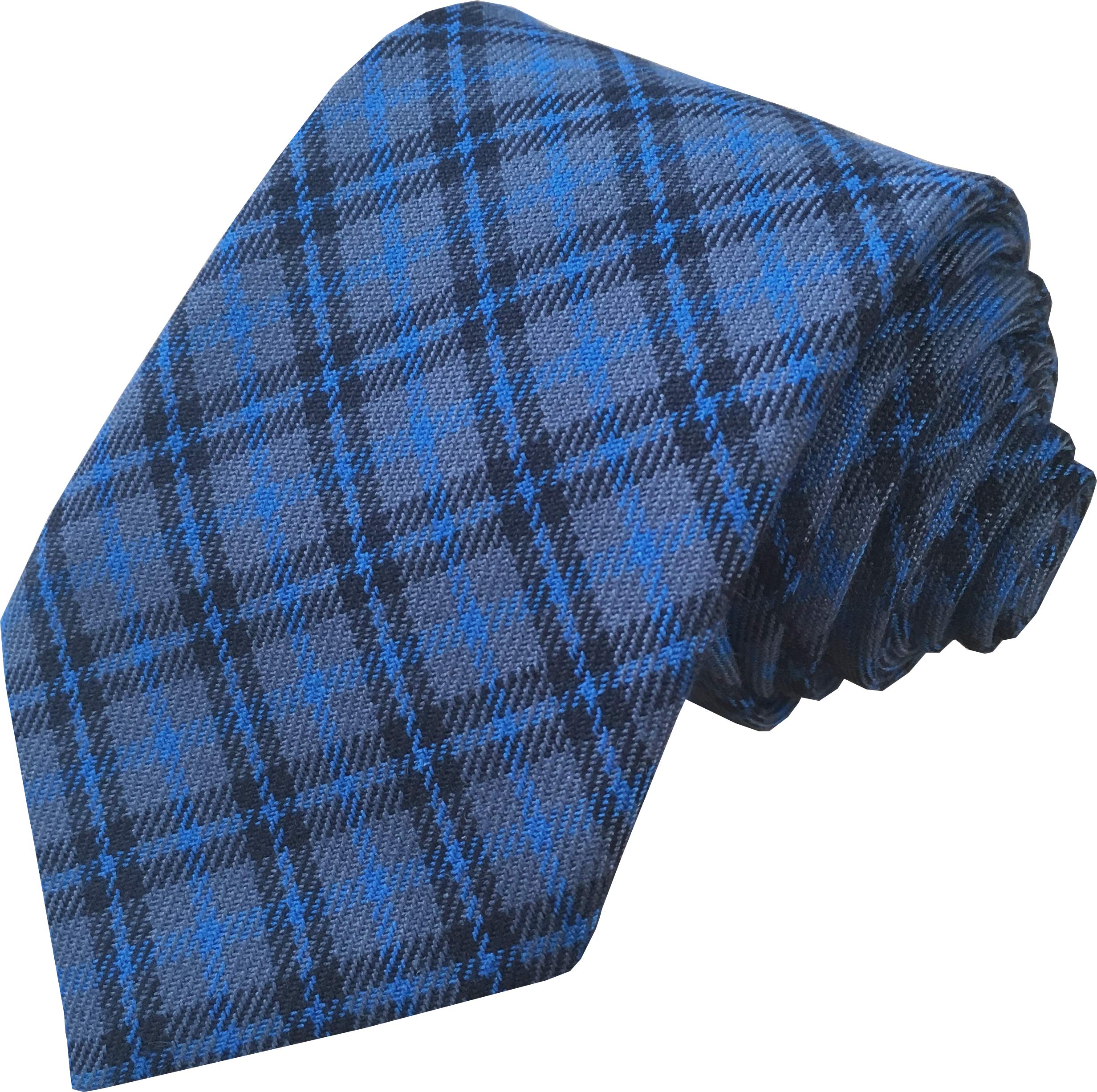 Great British Tie Club Men's Blue, Black, Grey Bedford Blue Tartan Check Neck Tie